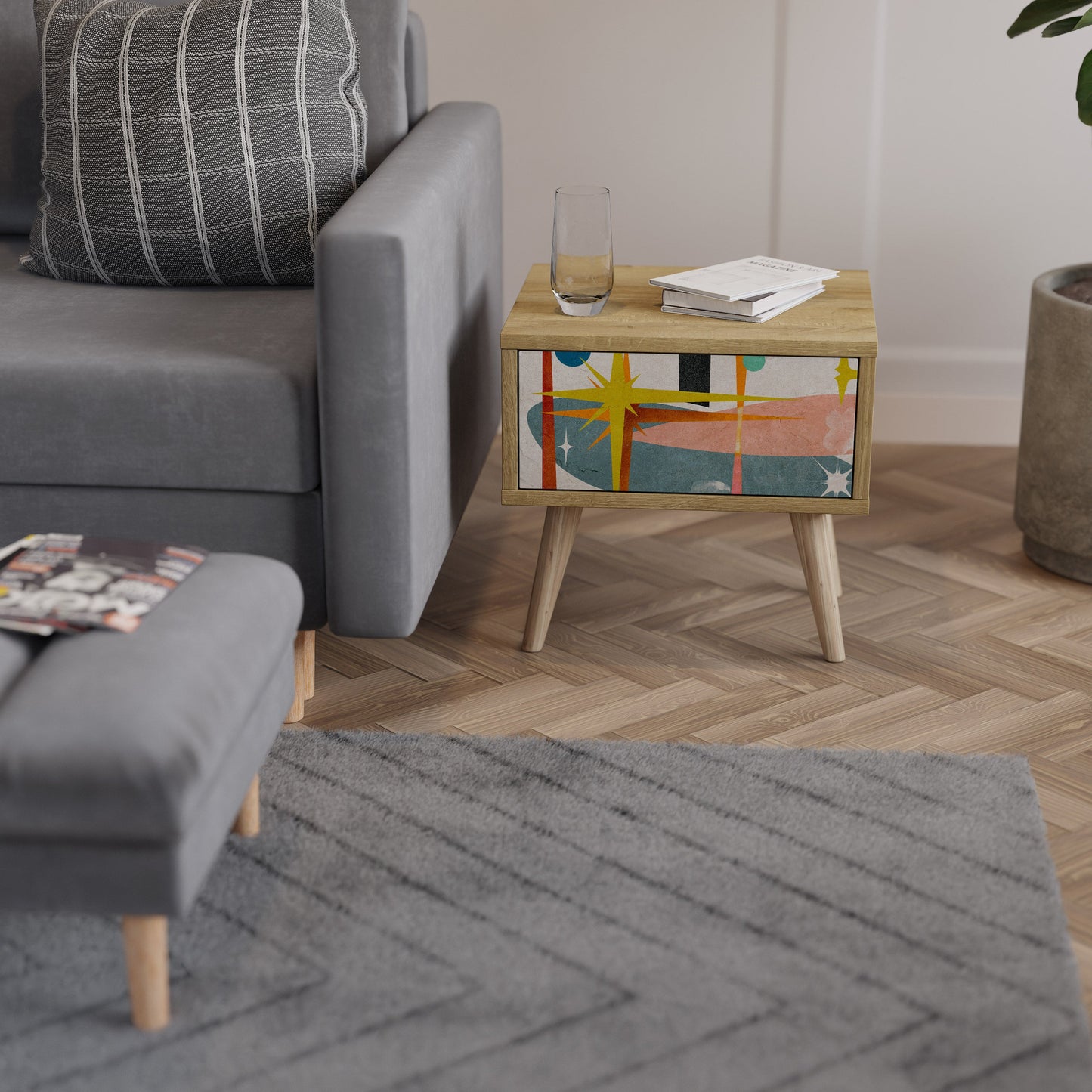 Comodino INTERSTELLAR VIBES in effetto rovere