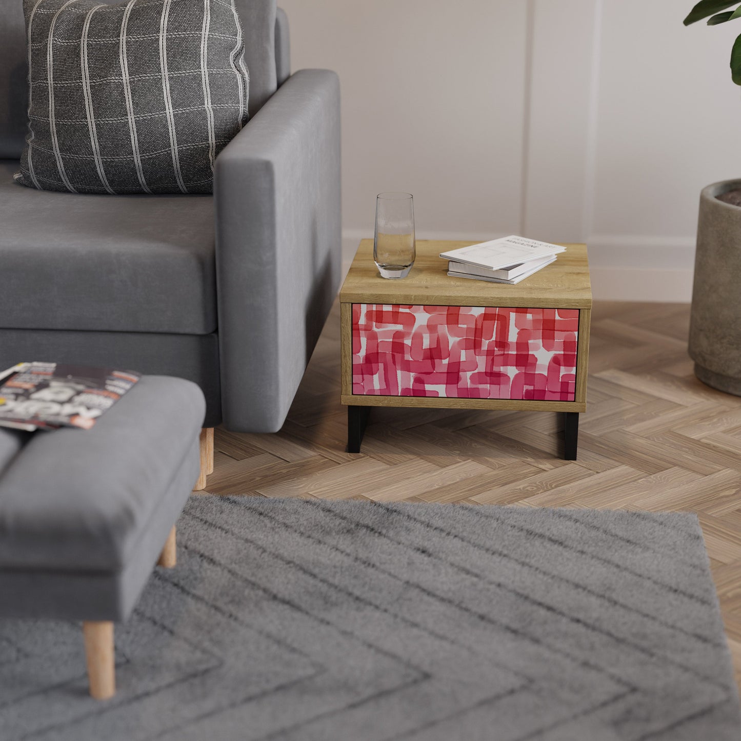 Comodino KALEIDOSCOPIC CUBISM in effetto rovere