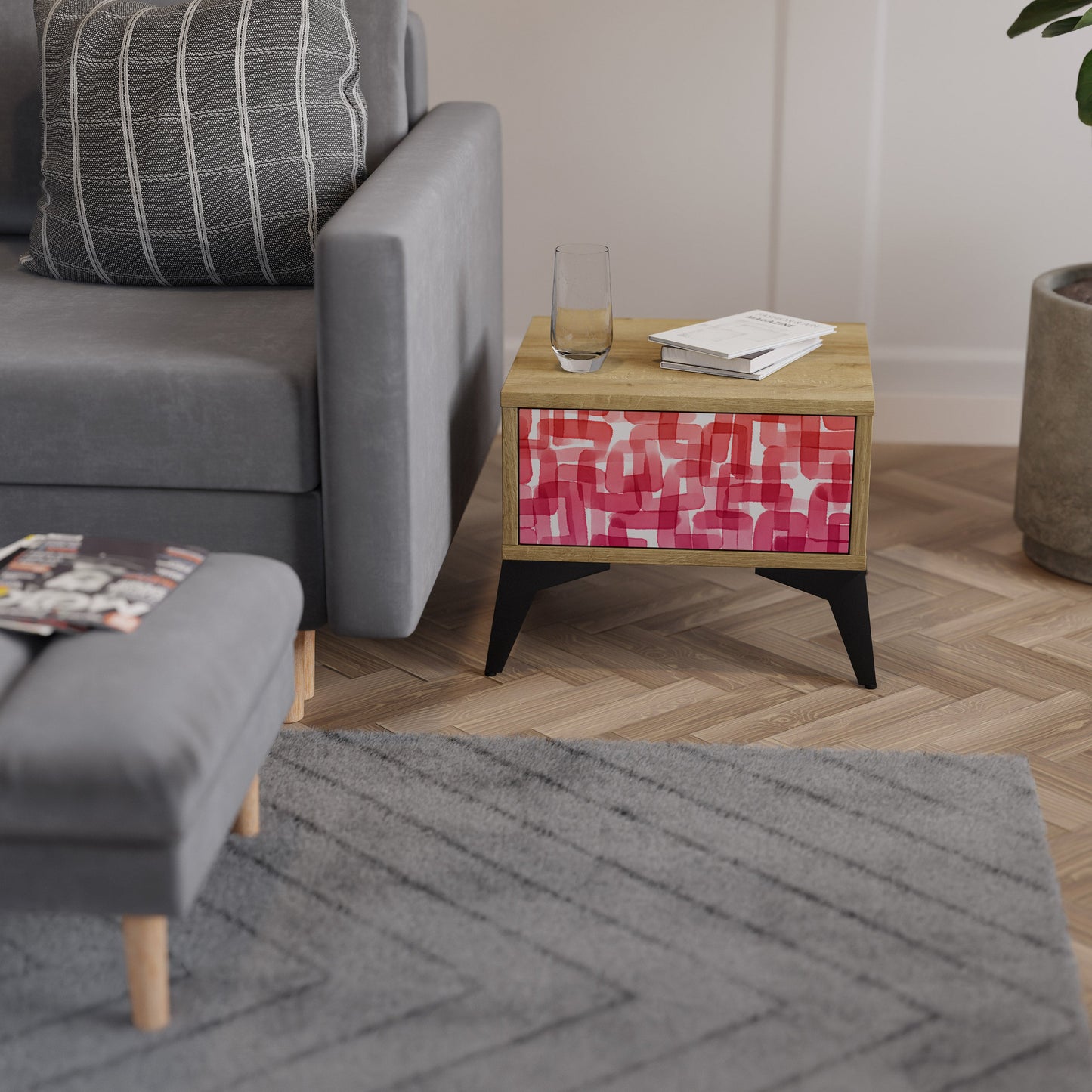Comodino KALEIDOSCOPIC CUBISM in effetto rovere