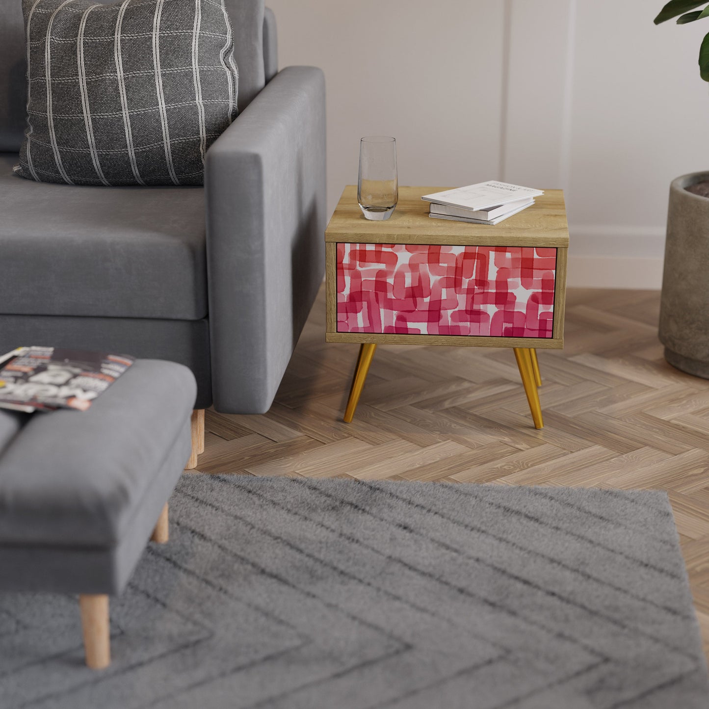 Comodino KALEIDOSCOPIC CUBISM in effetto rovere