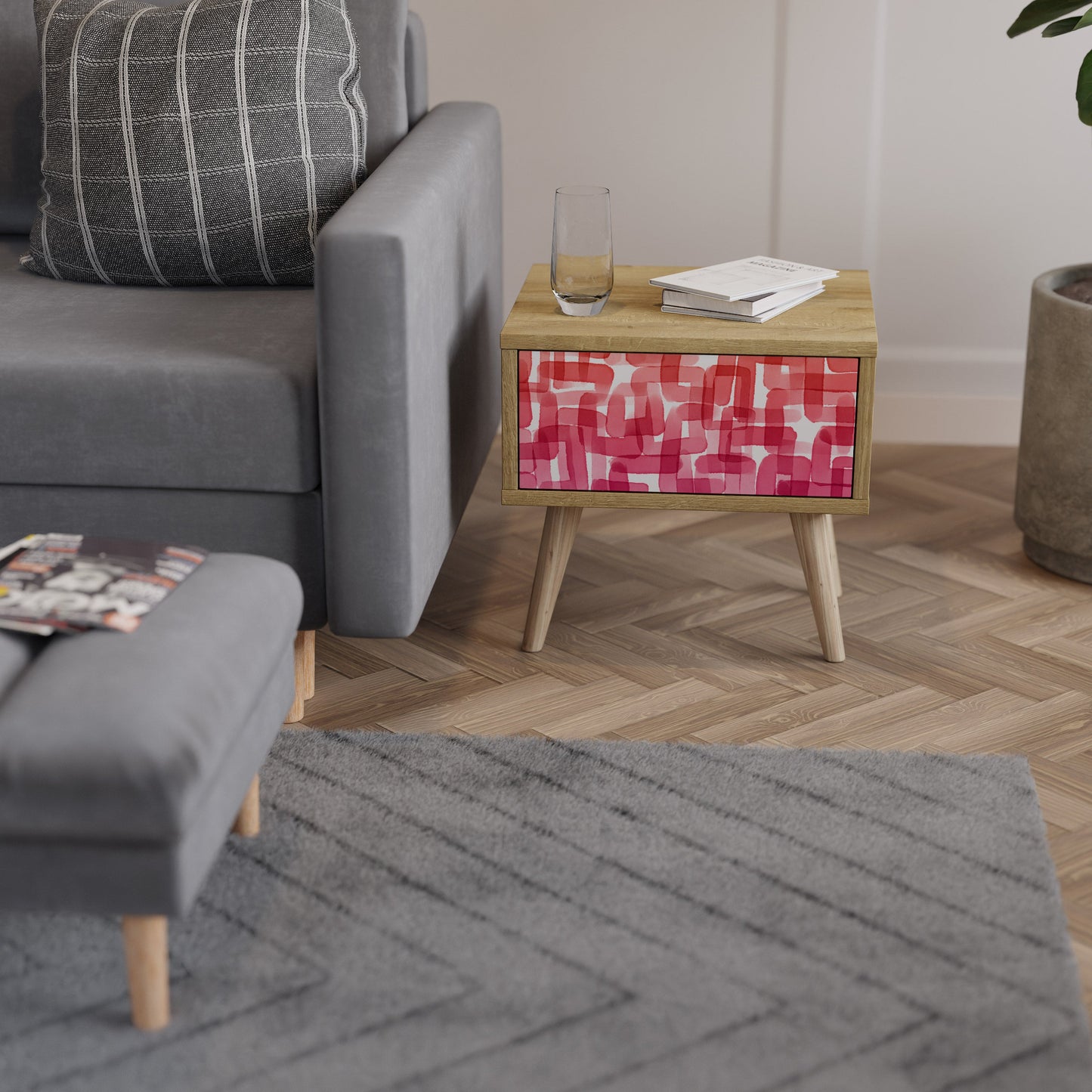 Comodino KALEIDOSCOPIC CUBISM in effetto rovere