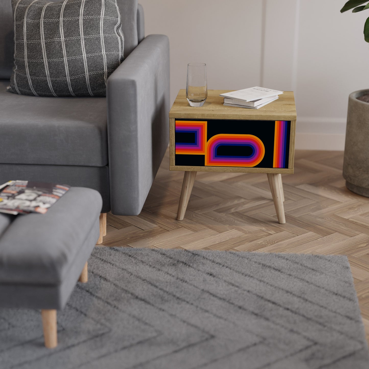 Comodino BLINDED BY THE LIGHTS in effetto rovere