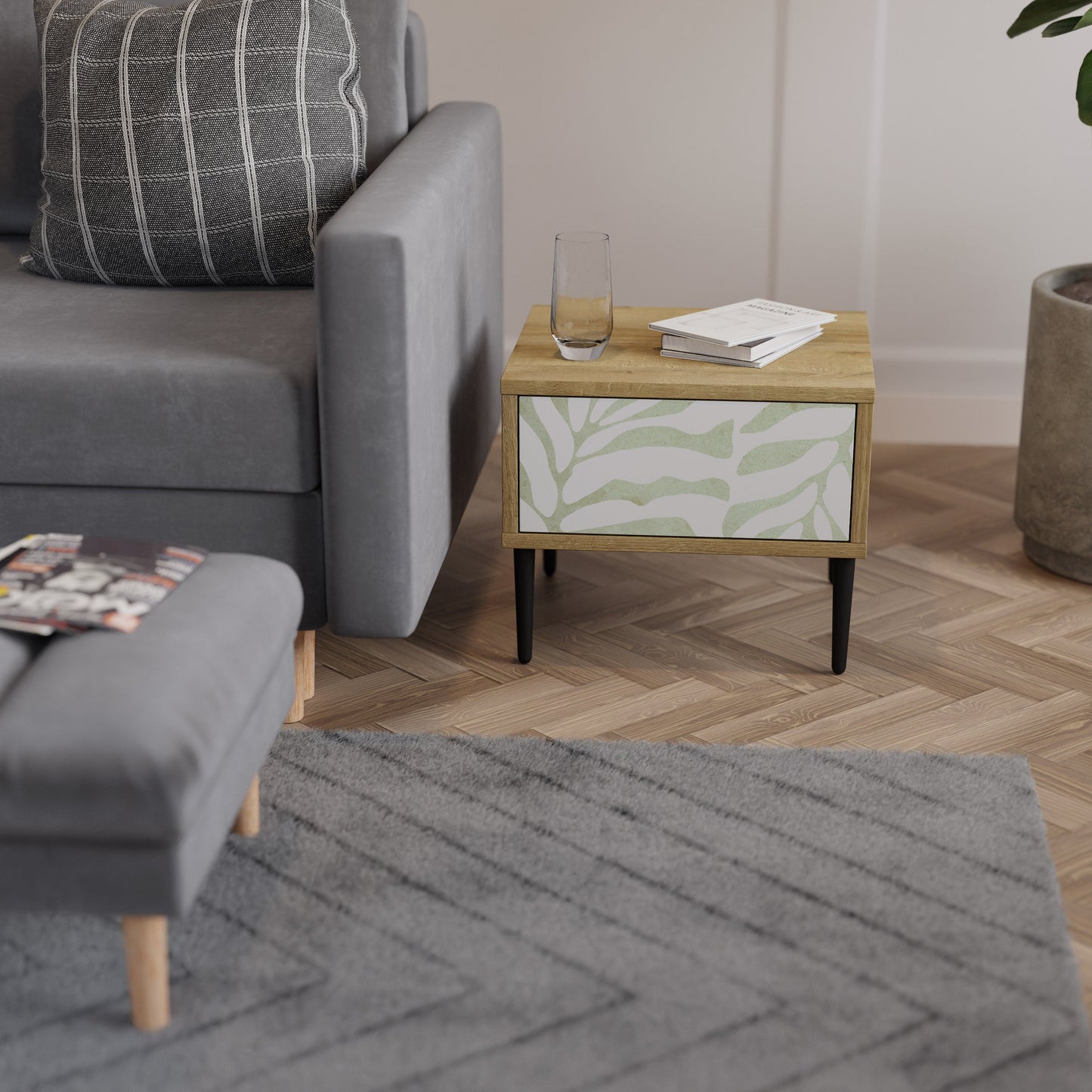 Comodino BOTANICAL SPARK in effetto rovere