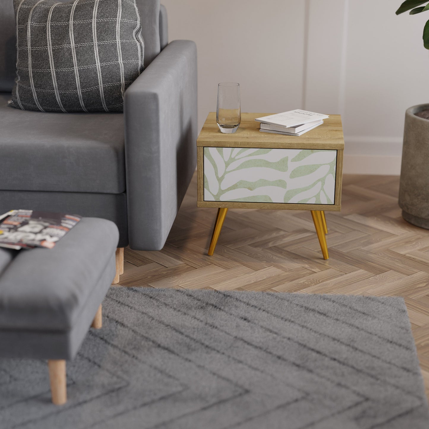 Comodino BOTANICAL SPARK in effetto rovere