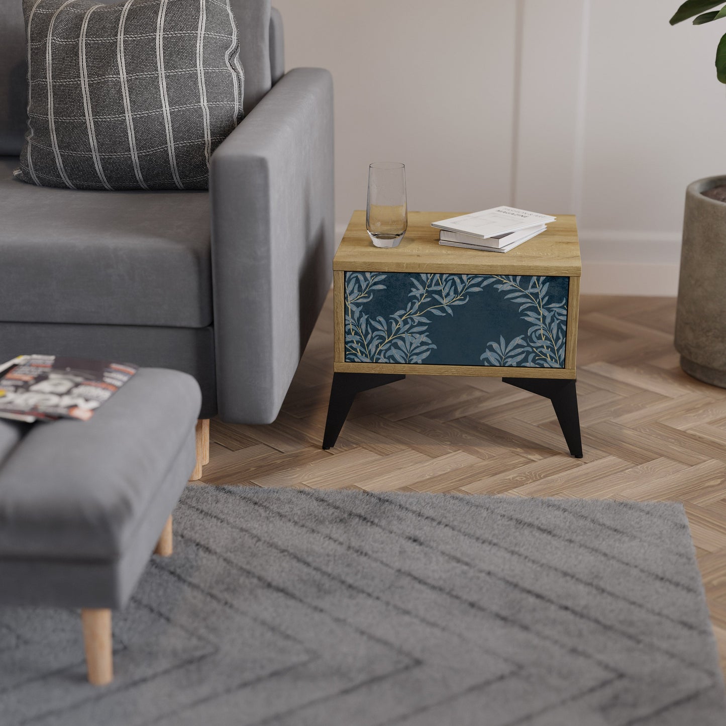 Comodino BLUE FOGLIE in effetto rovere