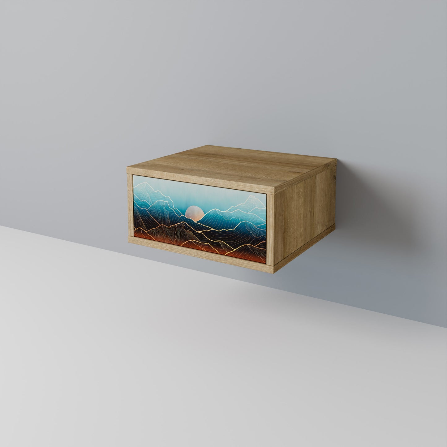 Comodino LUNAR SECRETS in effetto rovere