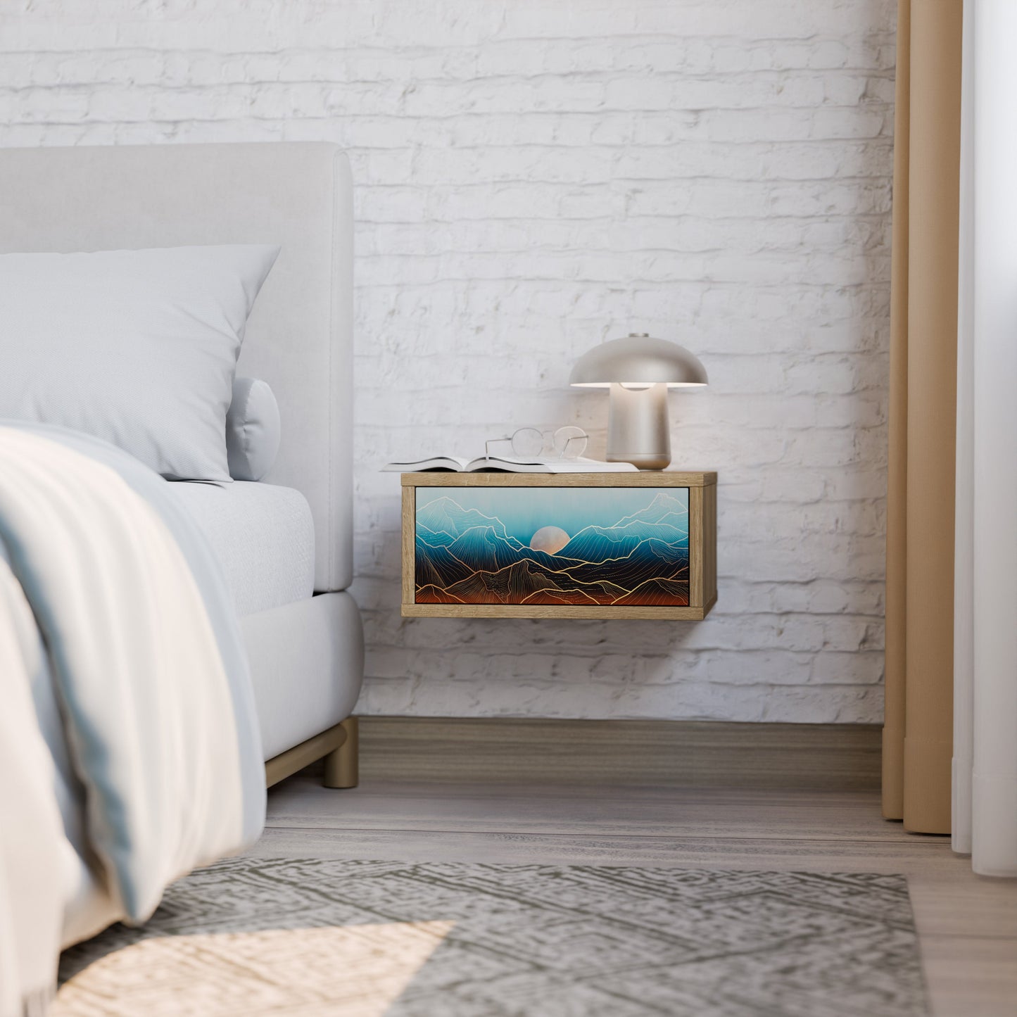 Comodino LUNAR SECRETS in effetto rovere