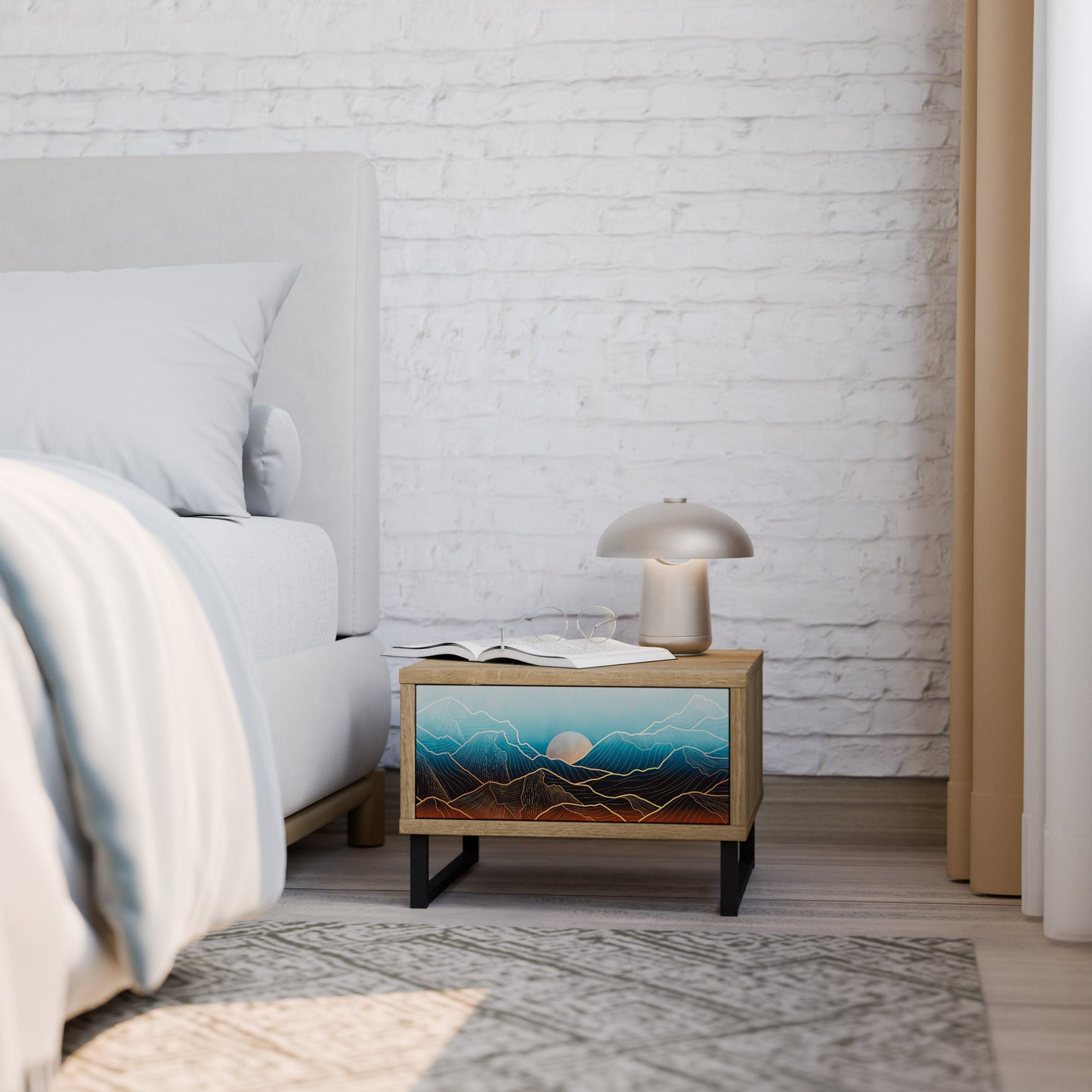 Comodino LUNAR SECRETS in effetto rovere