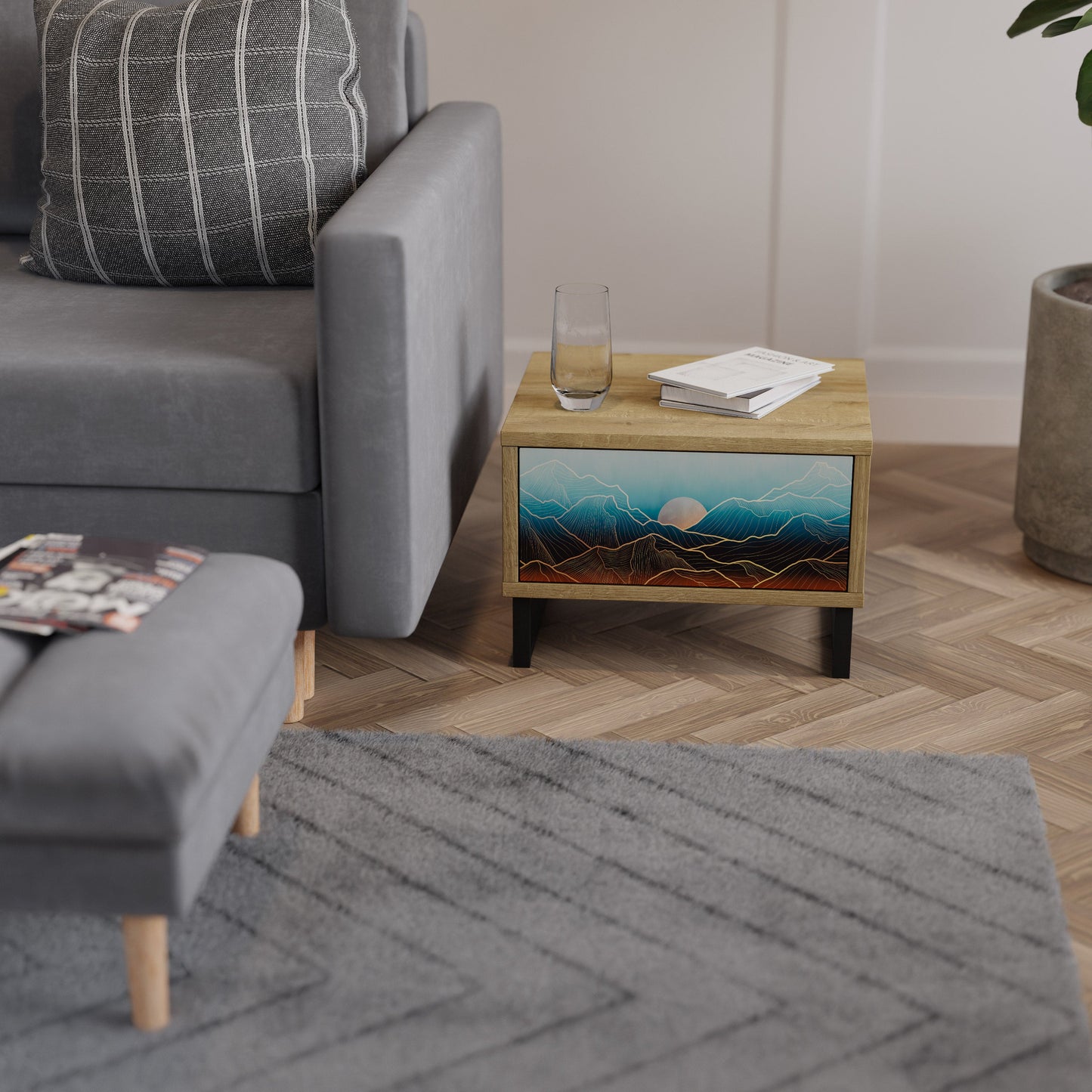 Comodino LUNAR SECRETS in effetto rovere