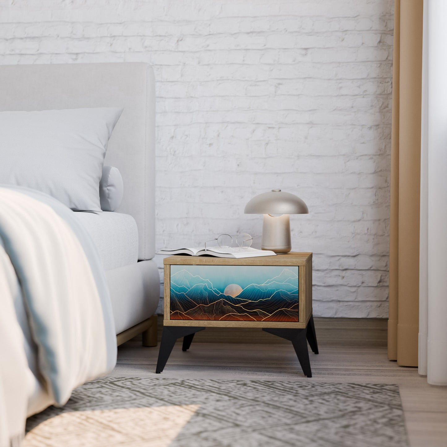 Comodino LUNAR SECRETS in effetto rovere