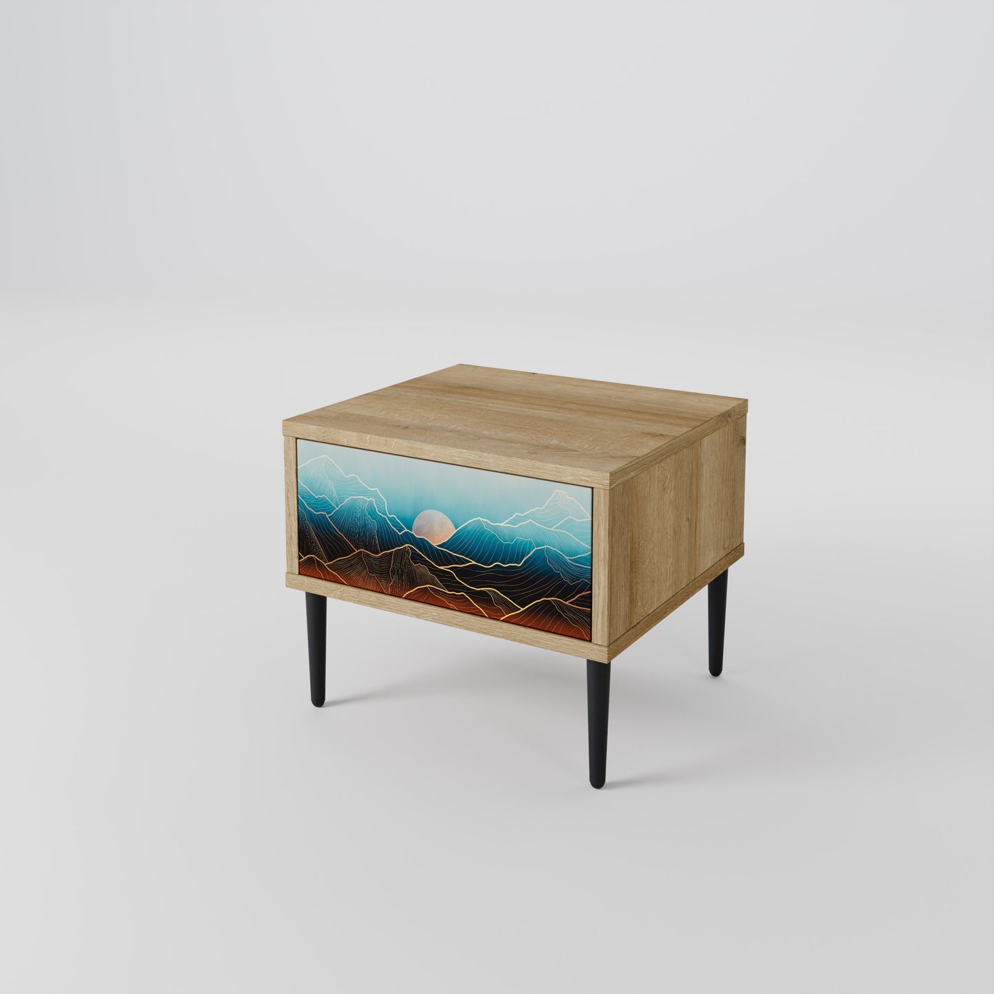 Comodino LUNAR SECRETS in effetto rovere