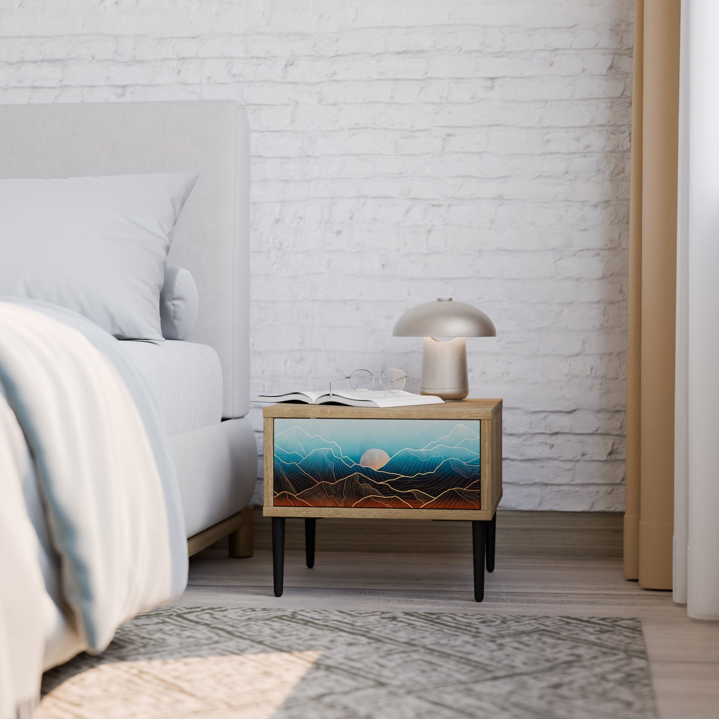 Comodino LUNAR SECRETS in effetto rovere