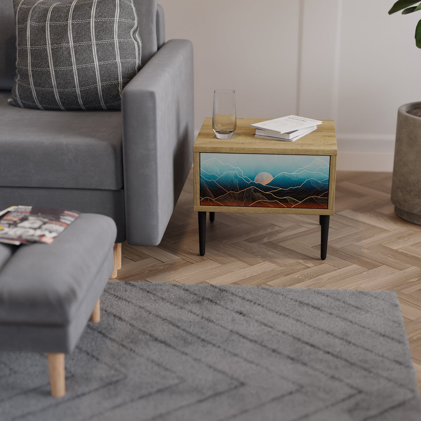 Comodino LUNAR SECRETS in effetto rovere