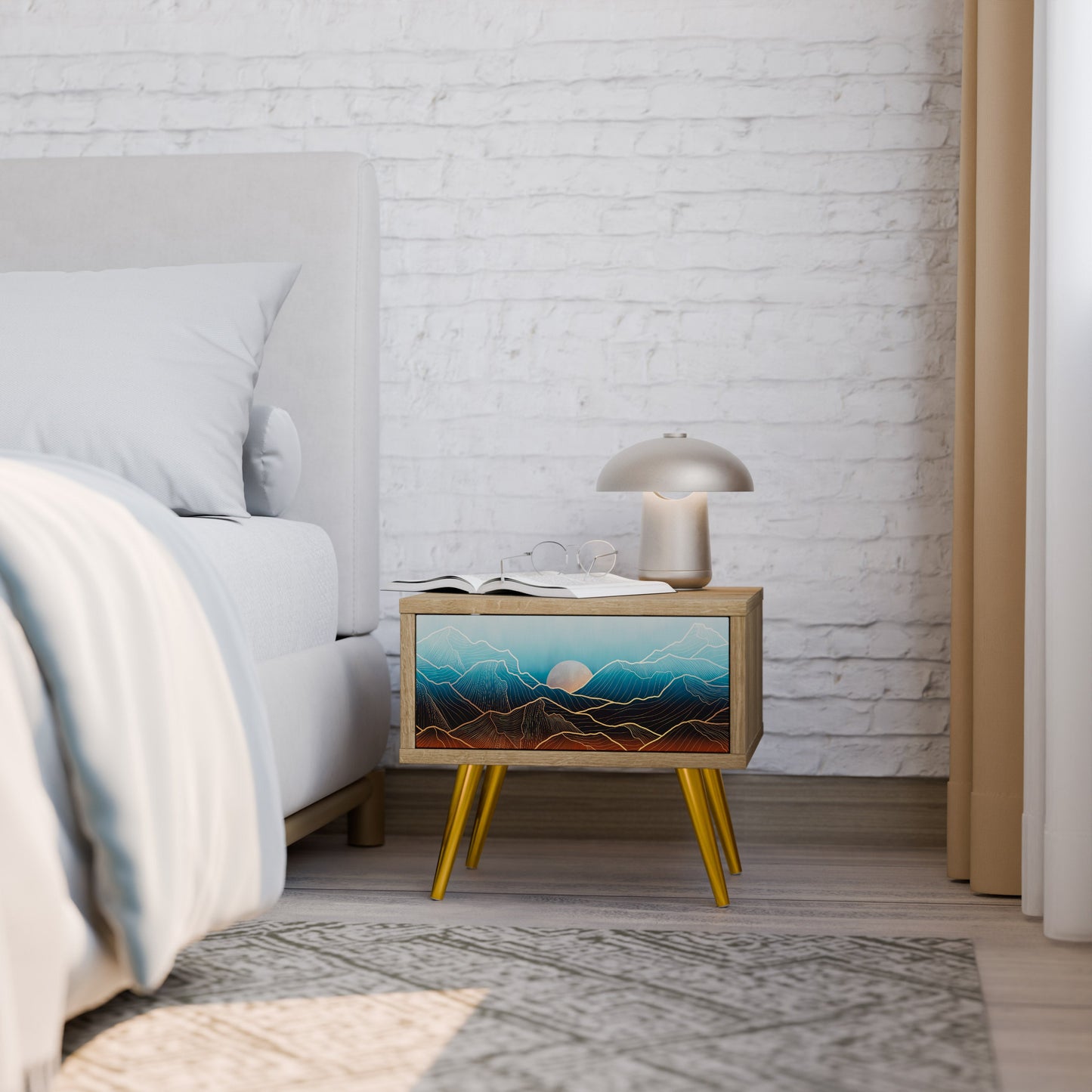 Comodino LUNAR SECRETS in effetto rovere