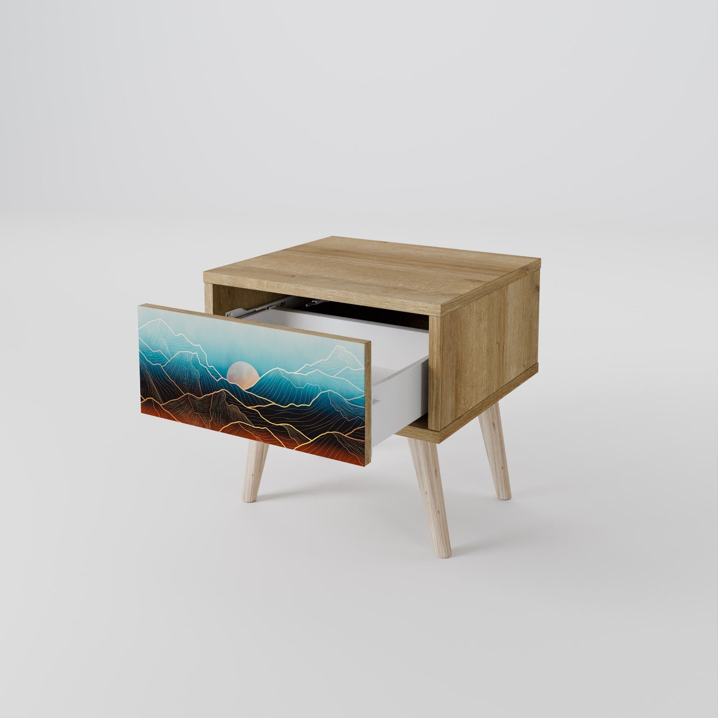 Comodino LUNAR SECRETS in effetto rovere