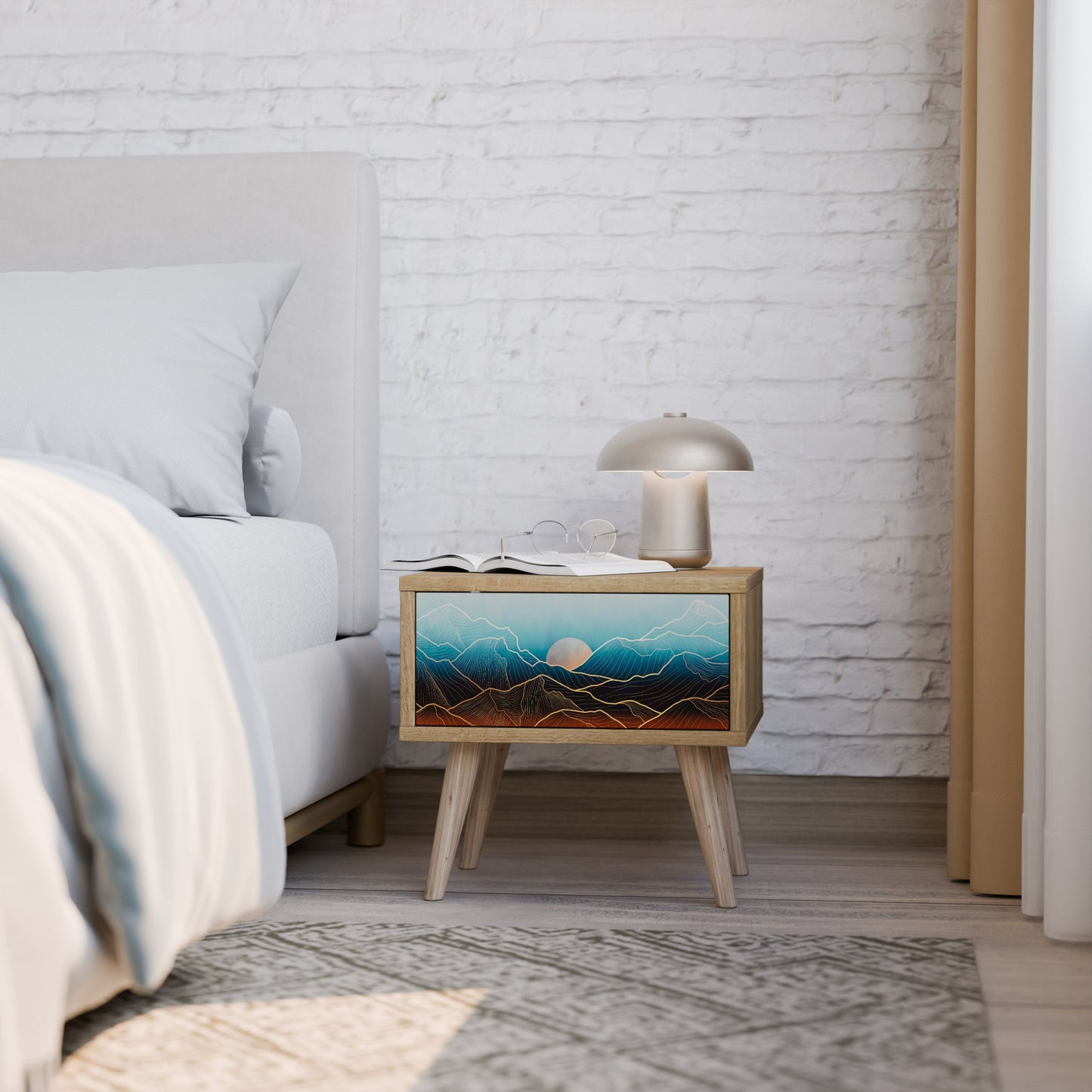 Comodino LUNAR SECRETS in effetto rovere