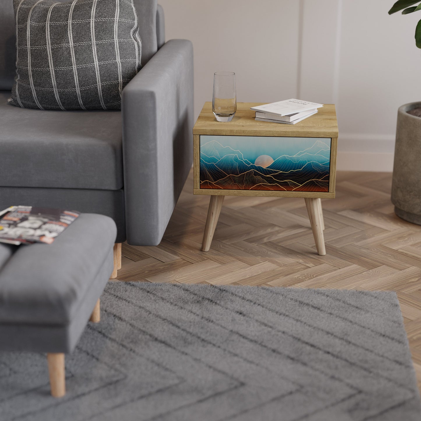 Comodino LUNAR SECRETS in effetto rovere