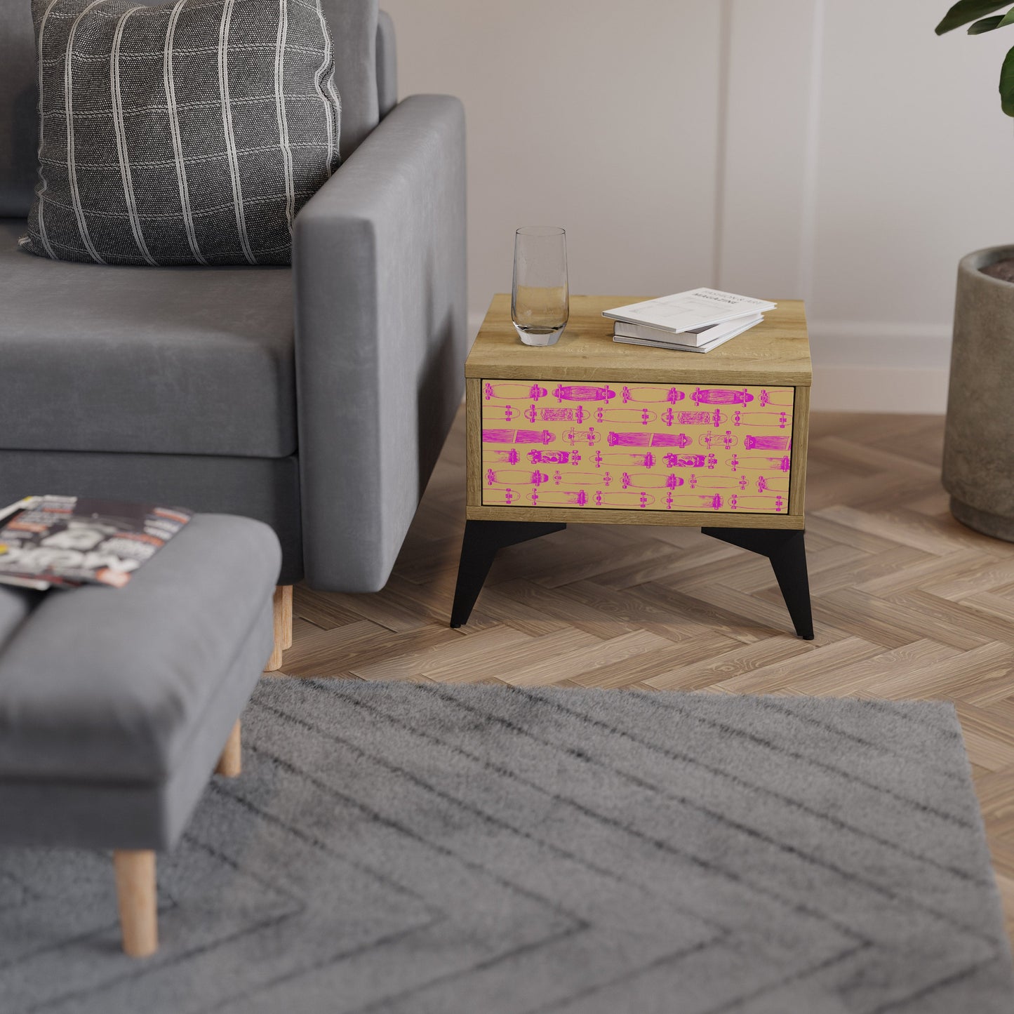 Comodino SKATEBOARD ARTISTRY in effetto rovere