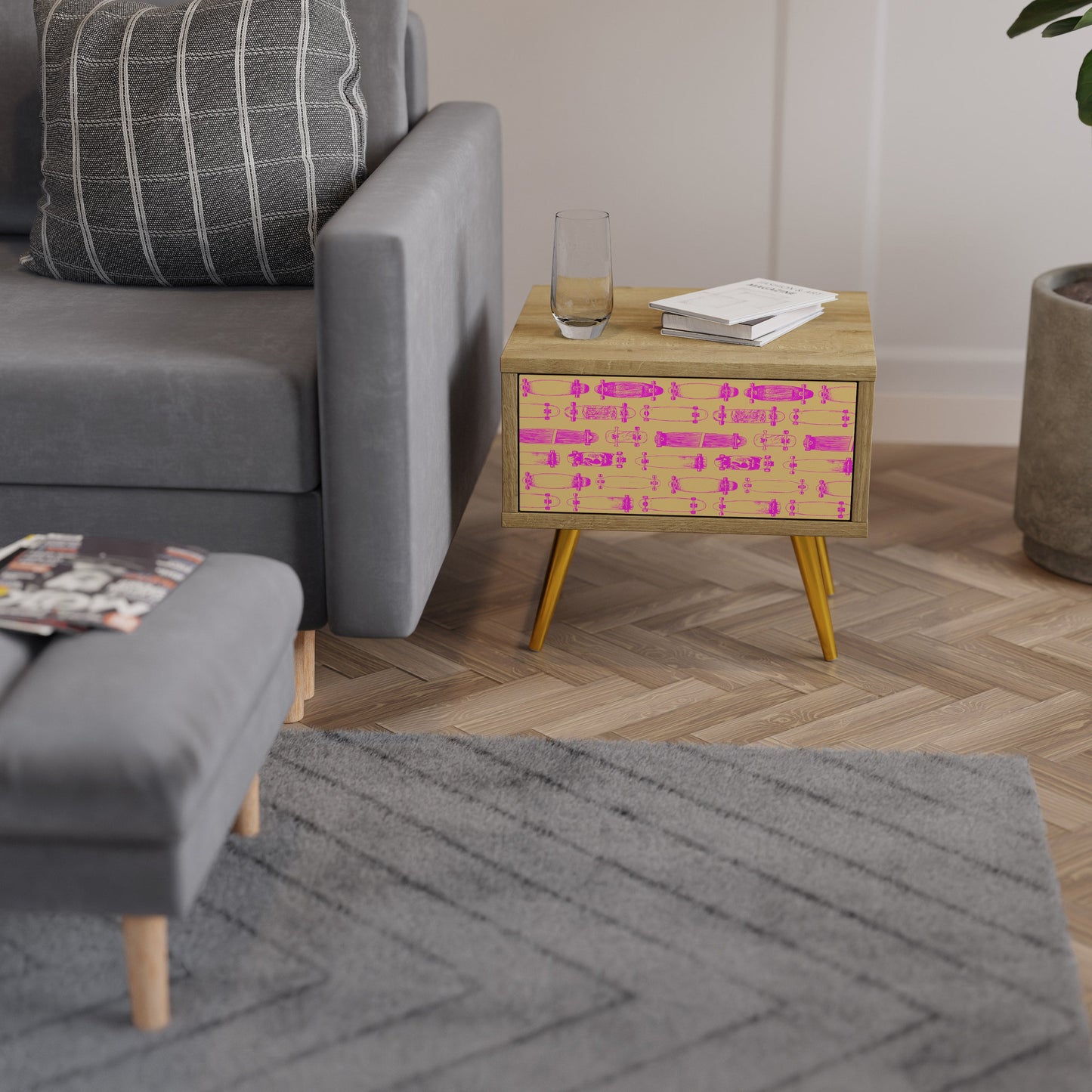 Comodino SKATEBOARD ARTISTRY in effetto rovere