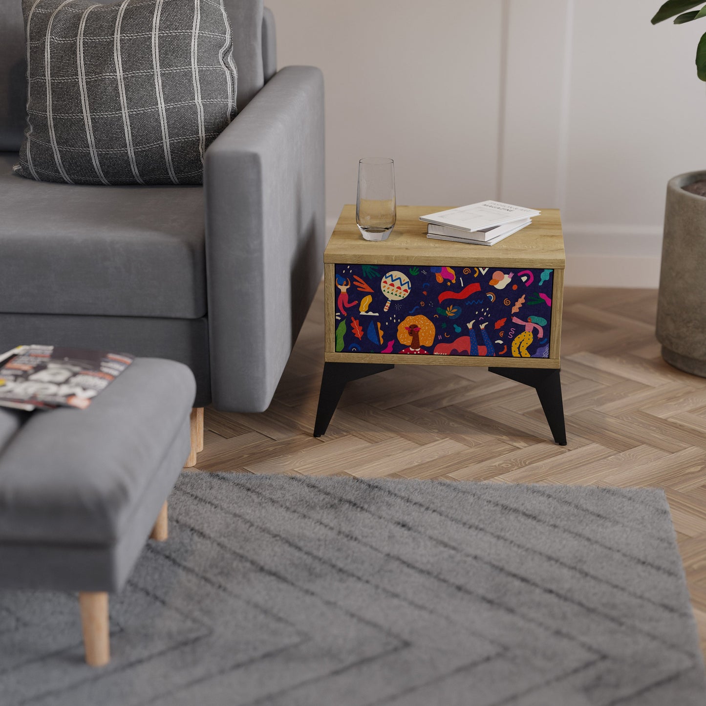 Comodino FESTIVE PLEASURES in effetto rovere