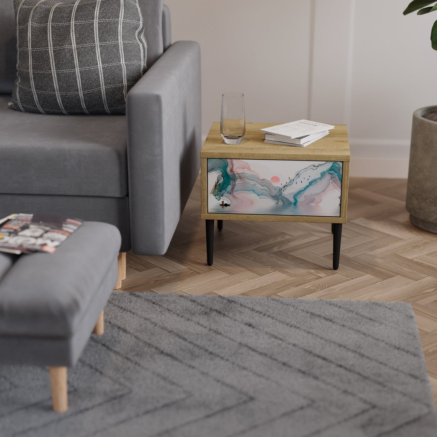 Comodino VELVET CROSSING in effetto rovere