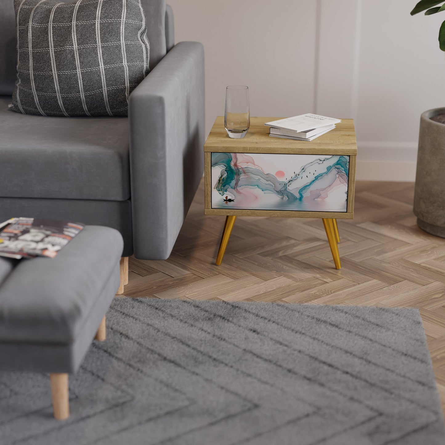 Comodino VELVET CROSSING in effetto rovere