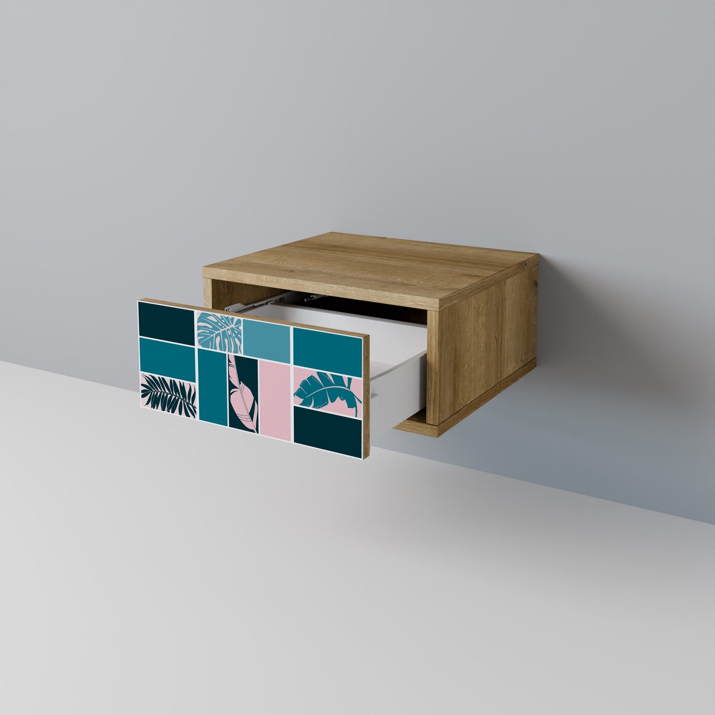 COMBINAZIONE DI FORME Comodino in effetto rovere
