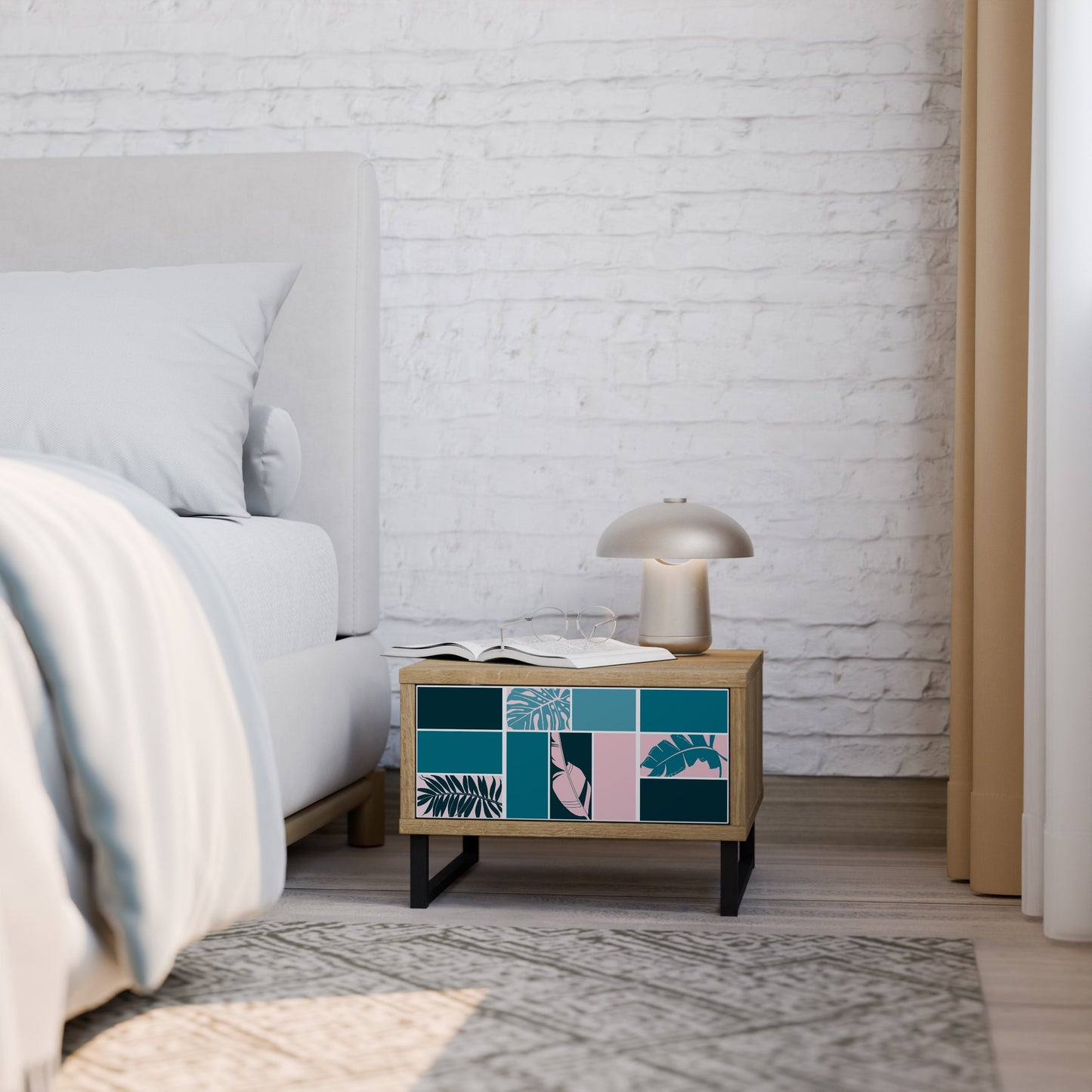 COMBINAZIONE DI FORME Comodino in effetto rovere