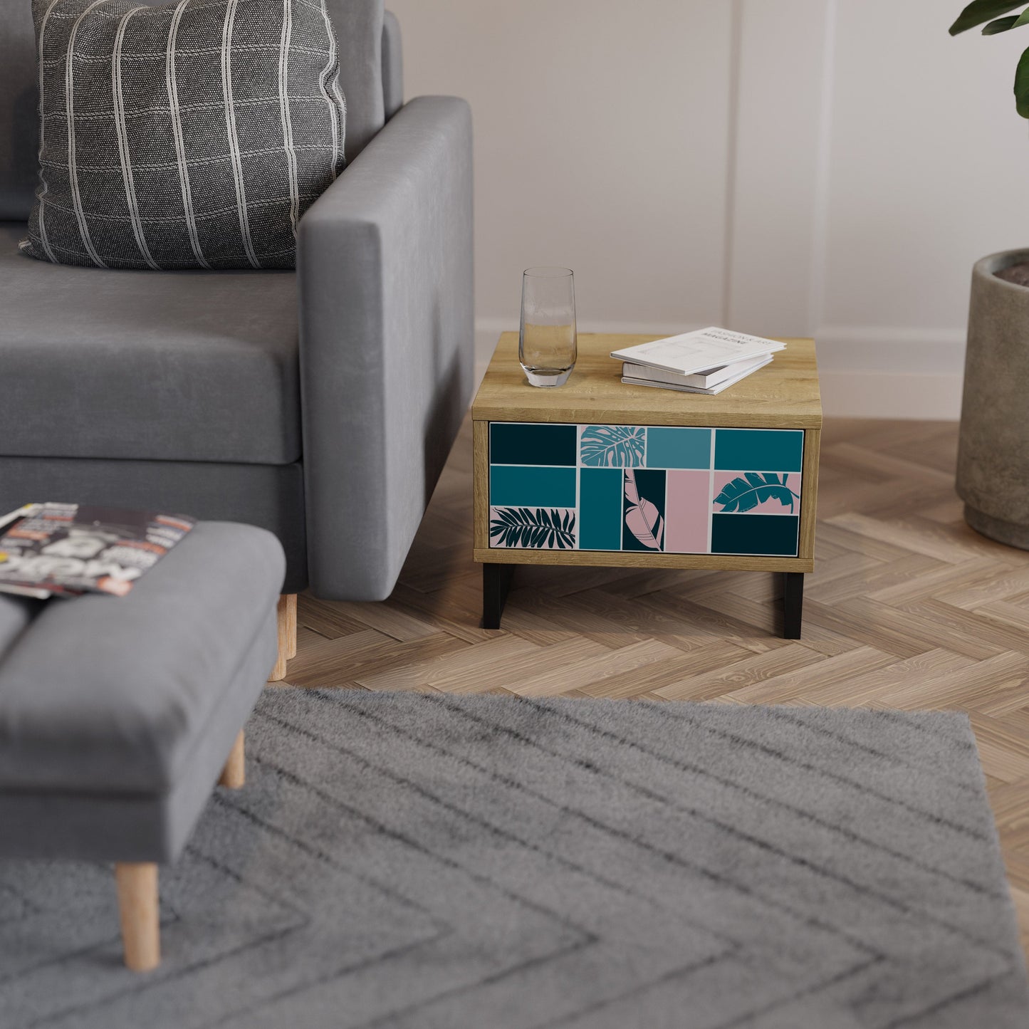 COMBINAZIONE DI FORME Comodino in effetto rovere