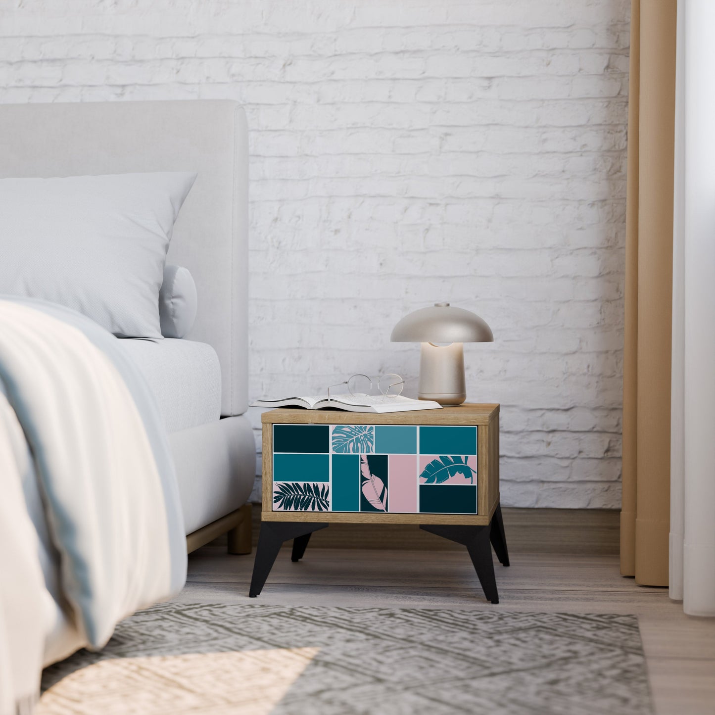 COMBINAZIONE DI FORME Comodino in effetto rovere