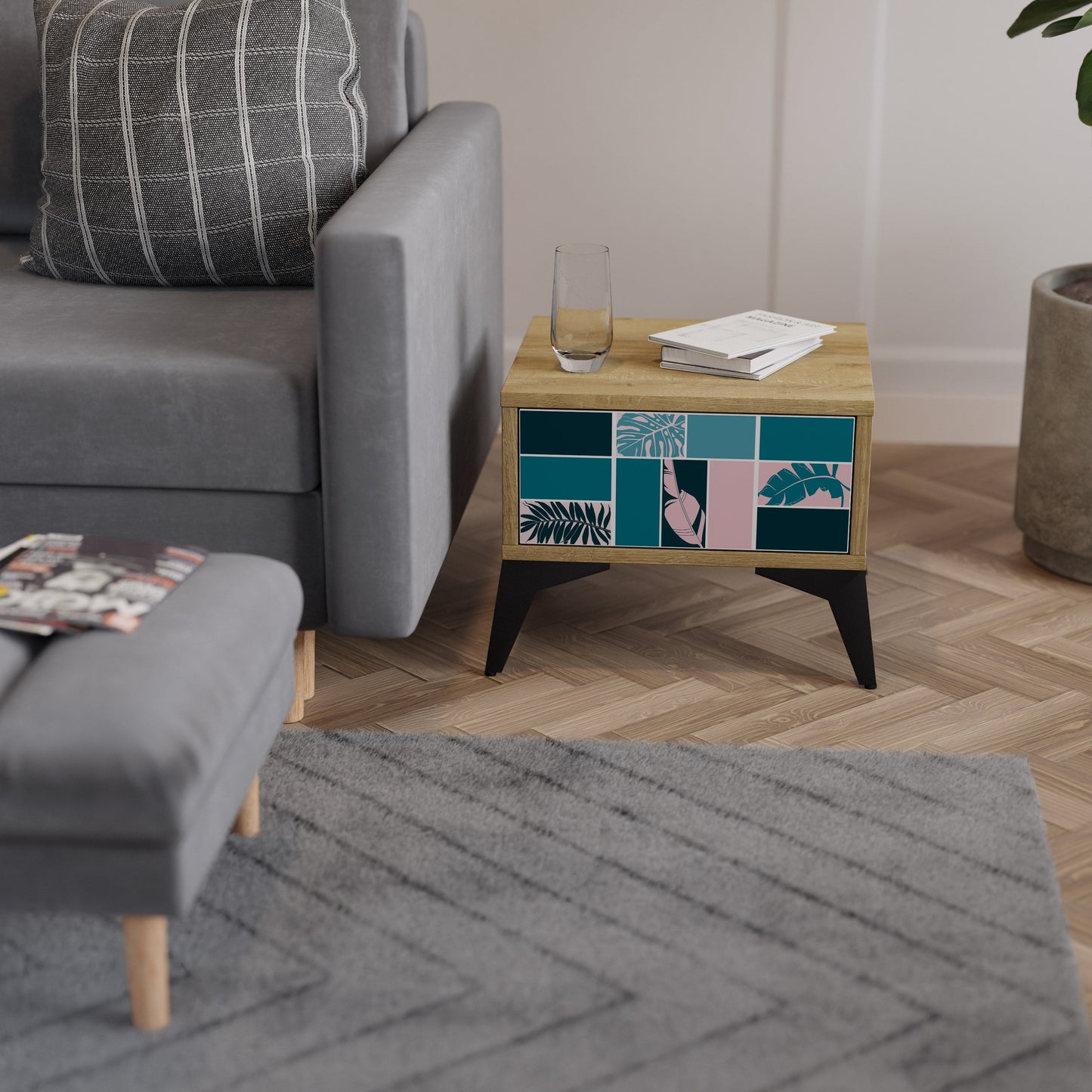 COMBINAZIONE DI FORME Comodino in effetto rovere