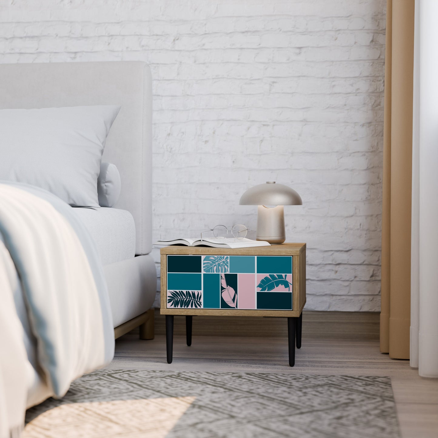 COMBINAZIONE DI FORME Comodino in effetto rovere