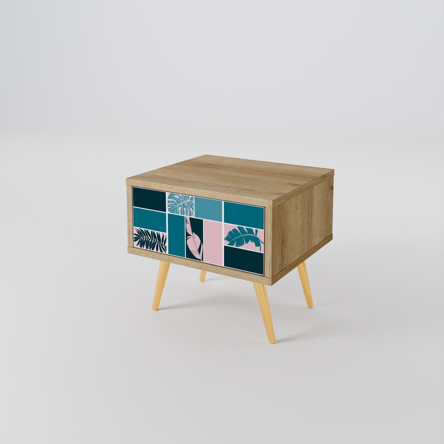 COMBINAZIONE DI FORME Comodino in effetto rovere
