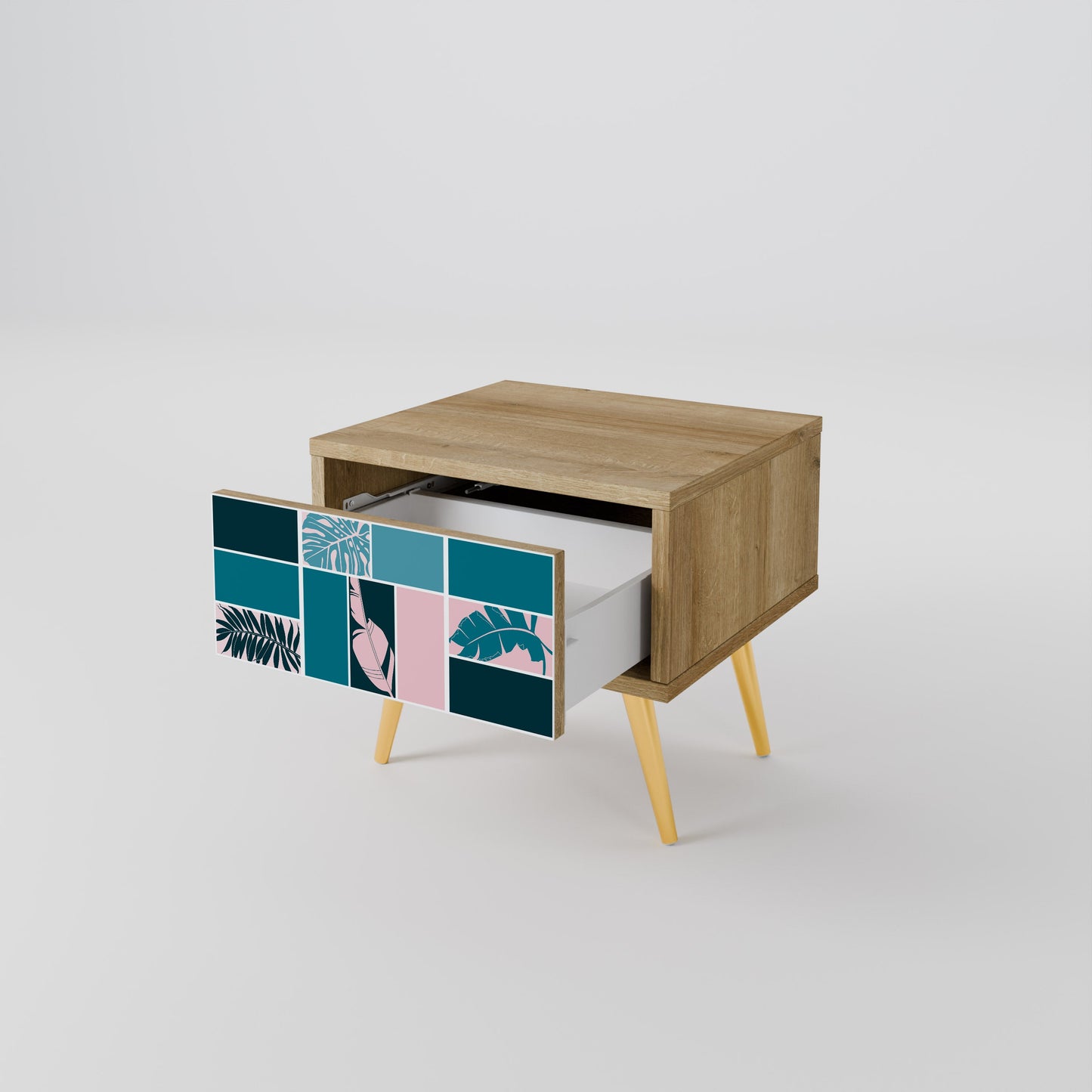 COMBINAZIONE DI FORME Comodino in effetto rovere