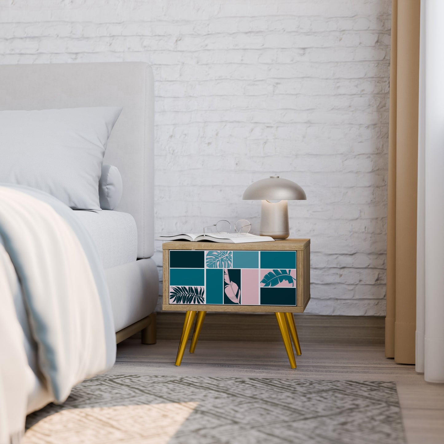 COMBINAZIONE DI FORME Comodino in effetto rovere