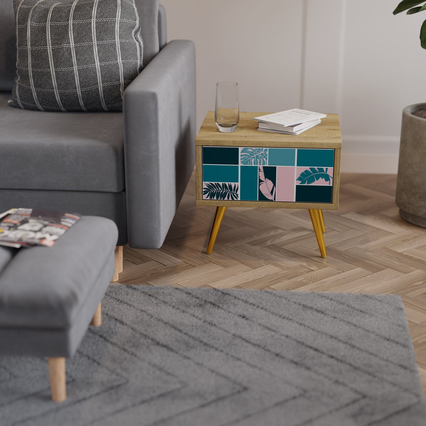 COMBINAZIONE DI FORME Comodino in effetto rovere