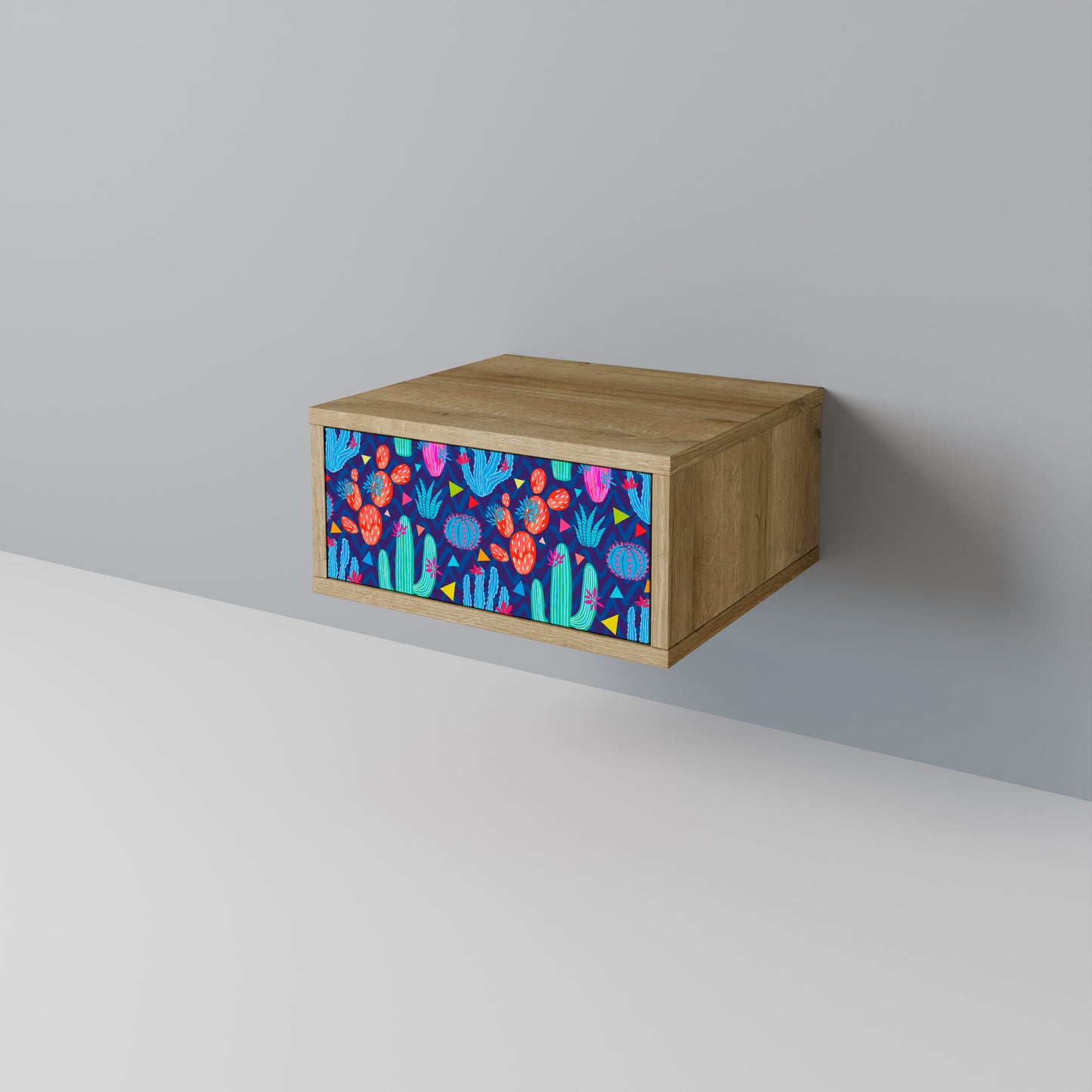 CACTUS VIBES Nightstand in Oak Effect