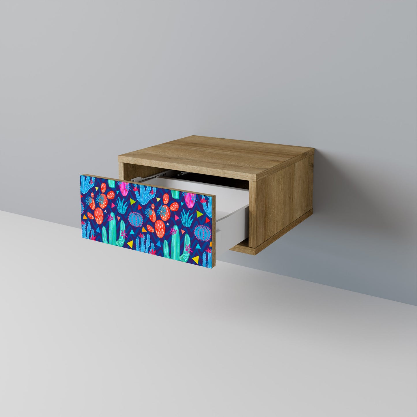 CACTUS VIBES Nightstand in Oak Effect