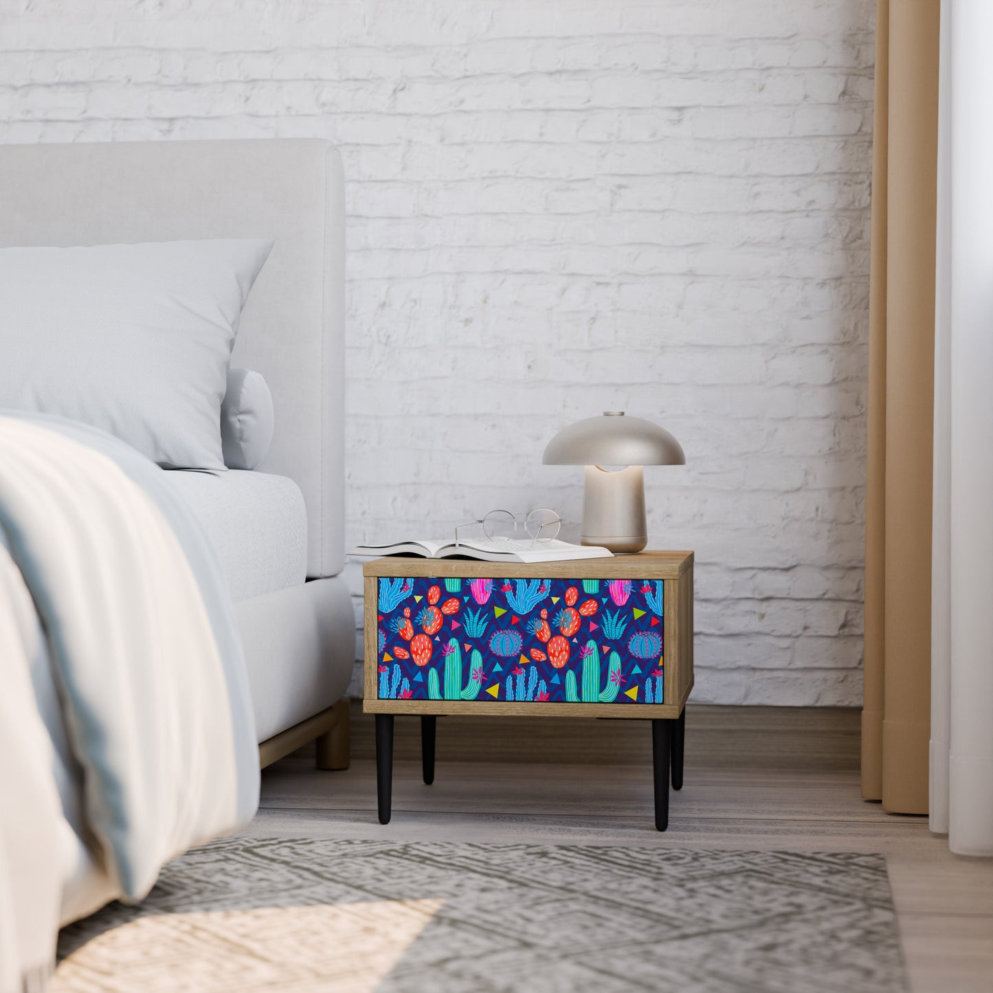 CACTUS VIBES Nightstand in Oak Effect