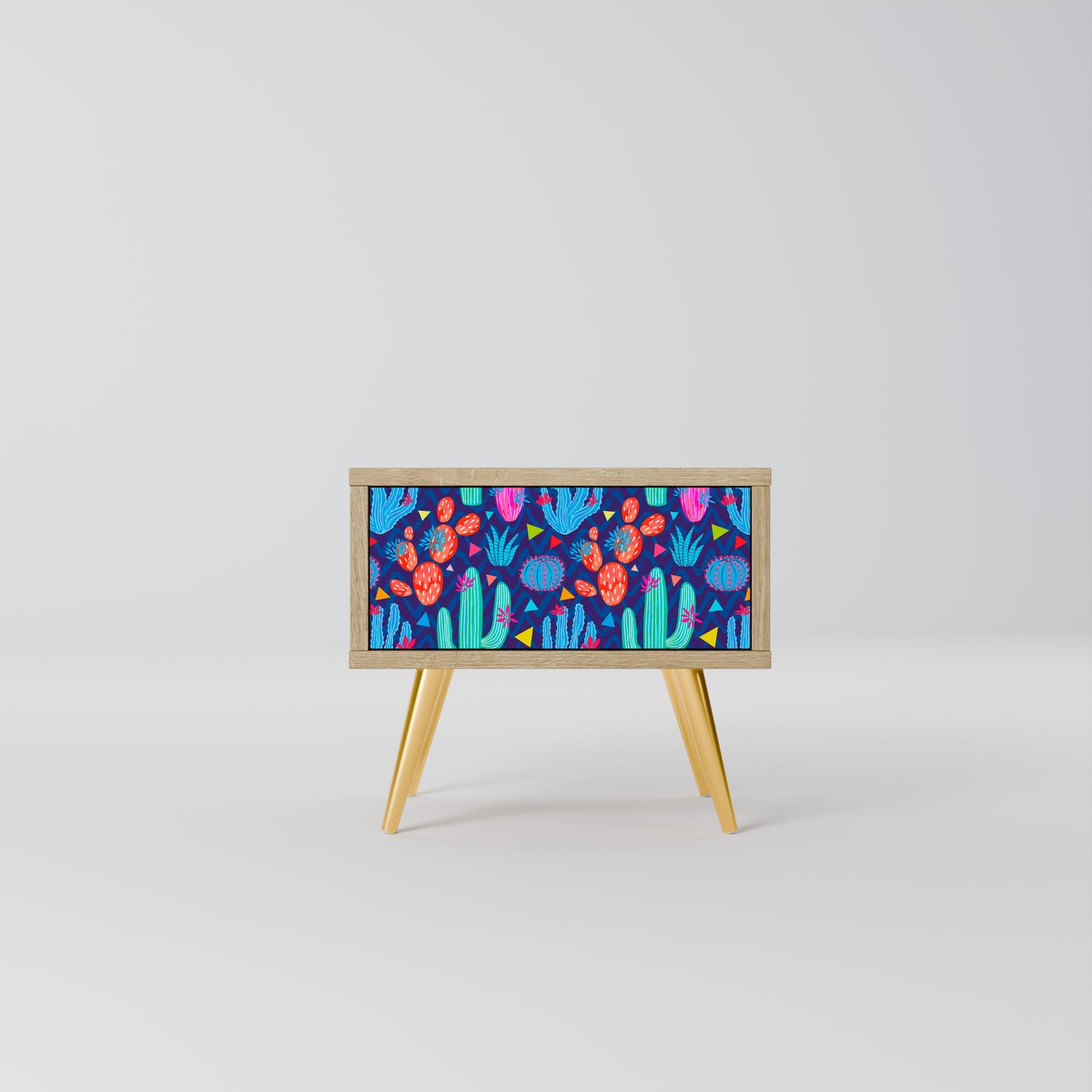 CACTUS VIBES Nightstand in Oak Effect