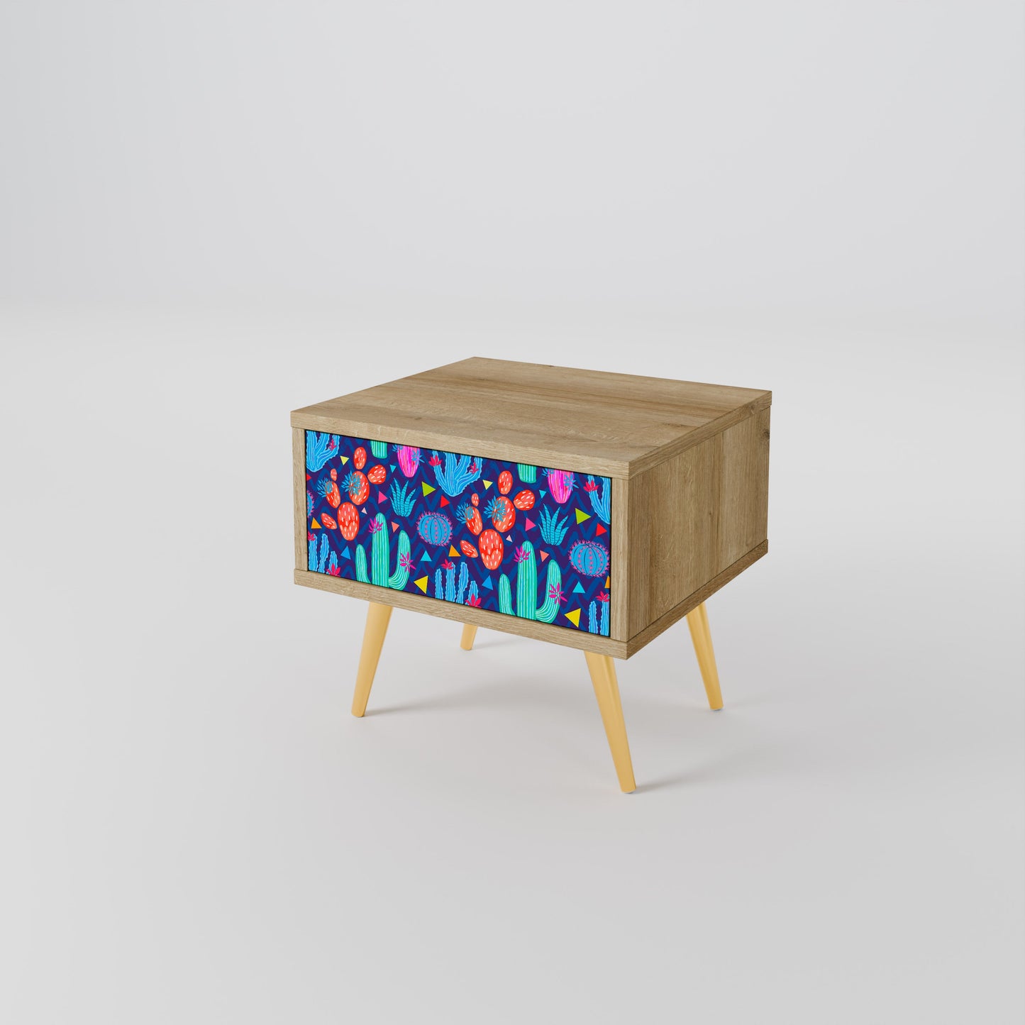 CACTUS VIBES Nightstand in Oak Effect