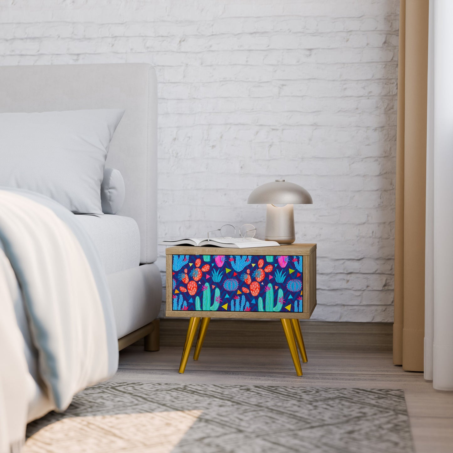 CACTUS VIBES Nightstand in Oak Effect