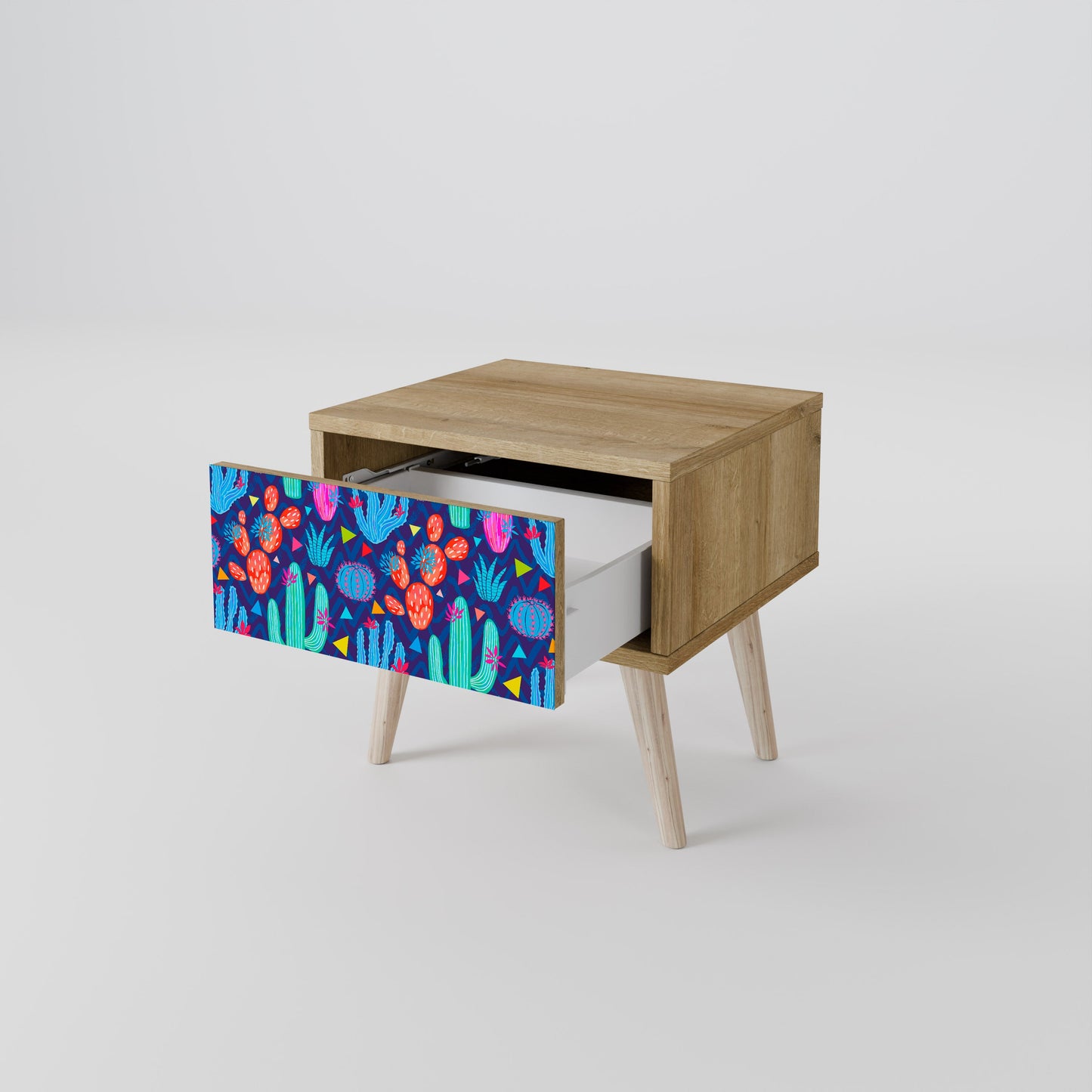 CACTUS VIBES Nightstand in Oak Effect