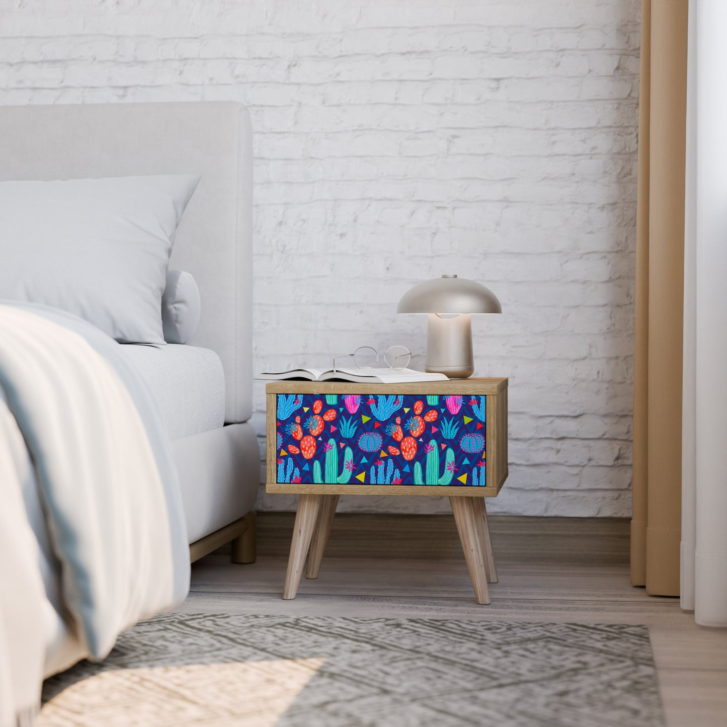 CACTUS VIBES Nightstand in Oak Effect
