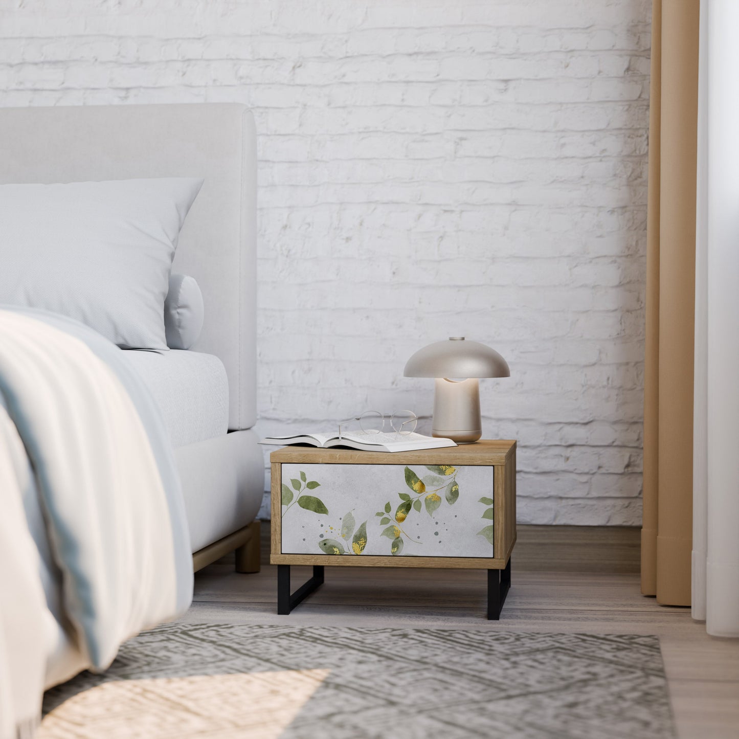 Comodino ELEGANT BOTANICS in effetto rovere