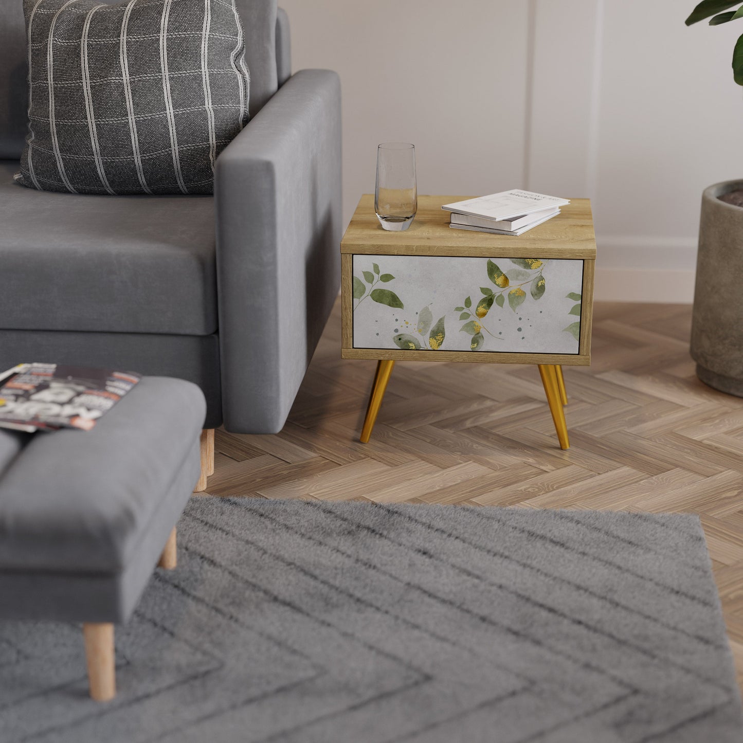 Comodino ELEGANT BOTANICS in effetto rovere