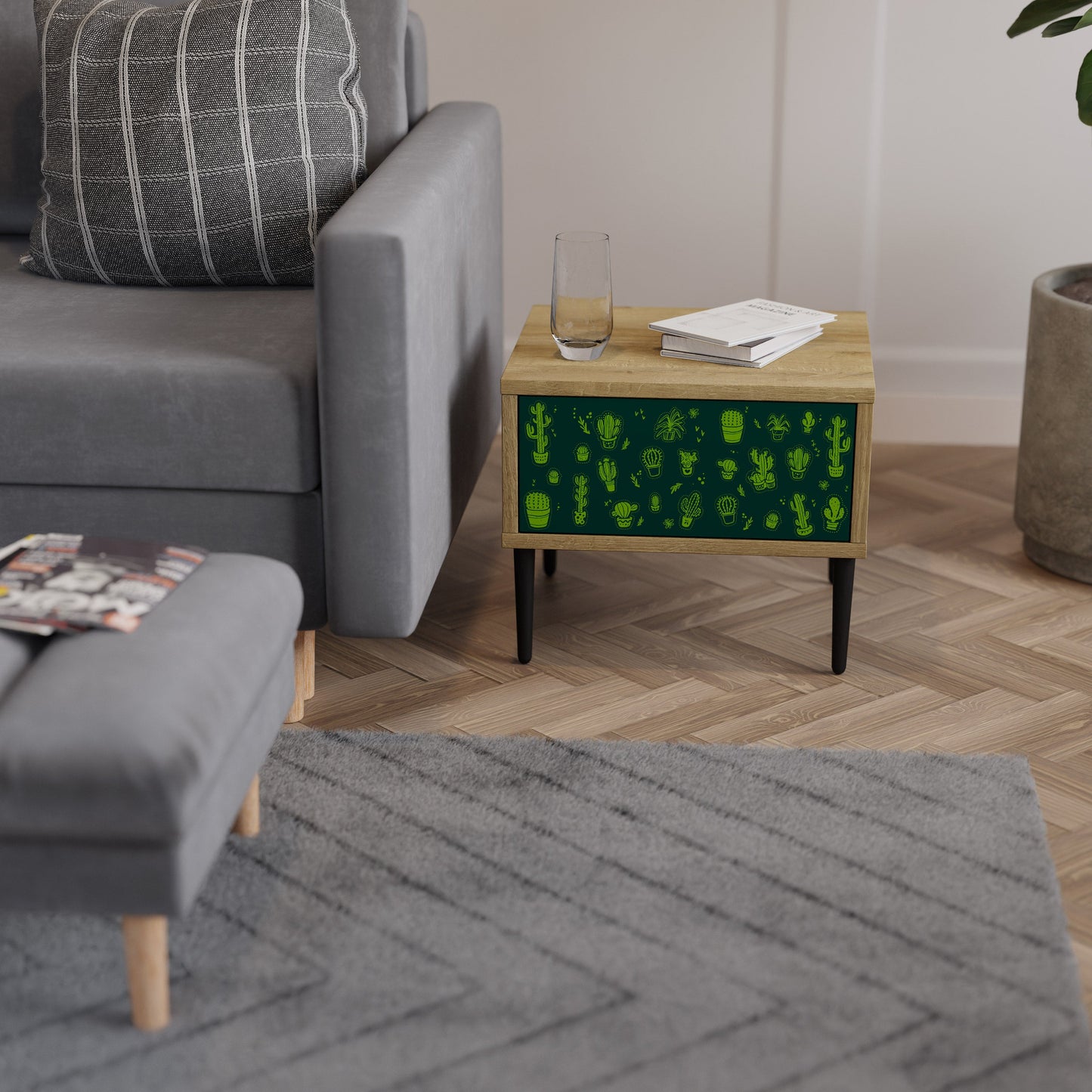 DESERT GREEN Nightstand in Oak Effect