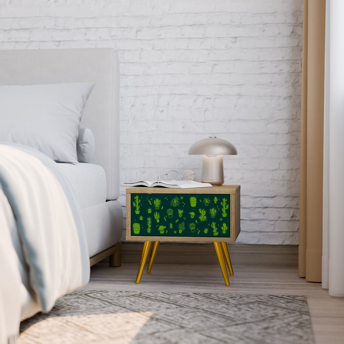 DESERT GREEN Nightstand in Oak Effect