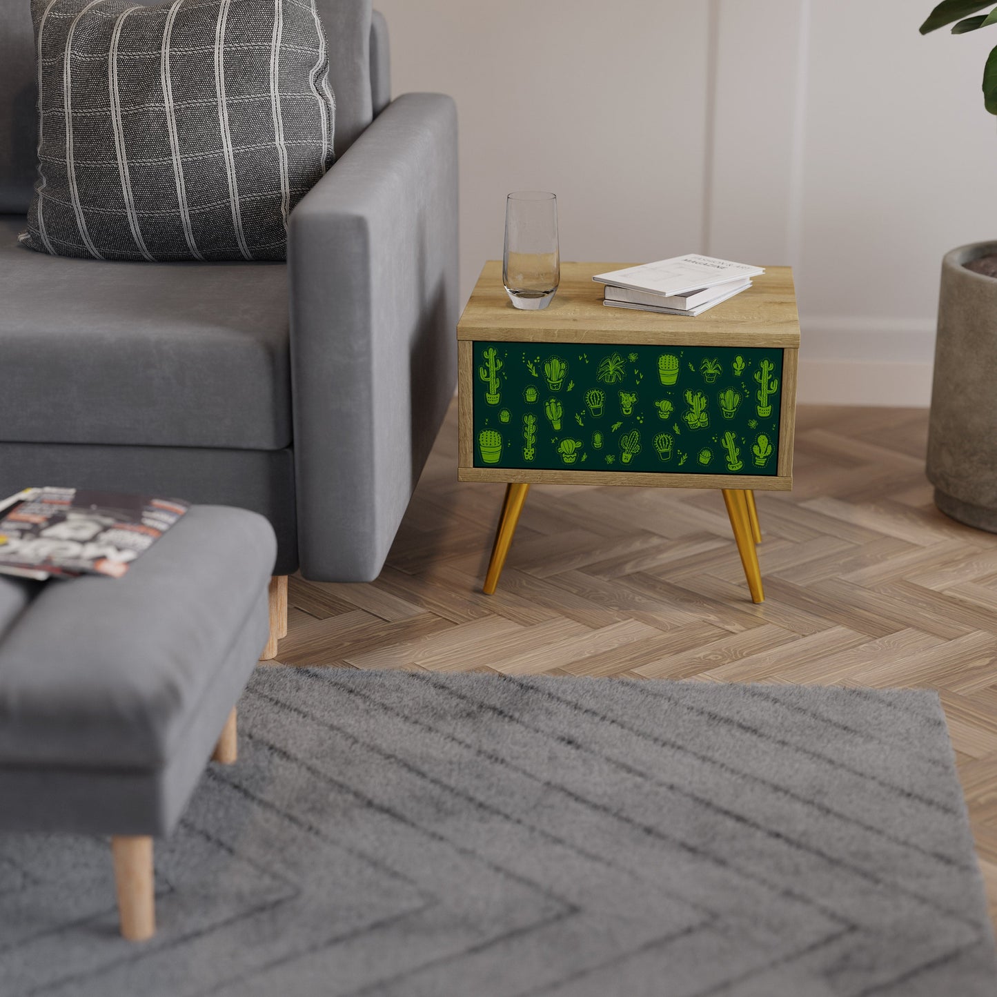 DESERT GREEN Nightstand in Oak Effect