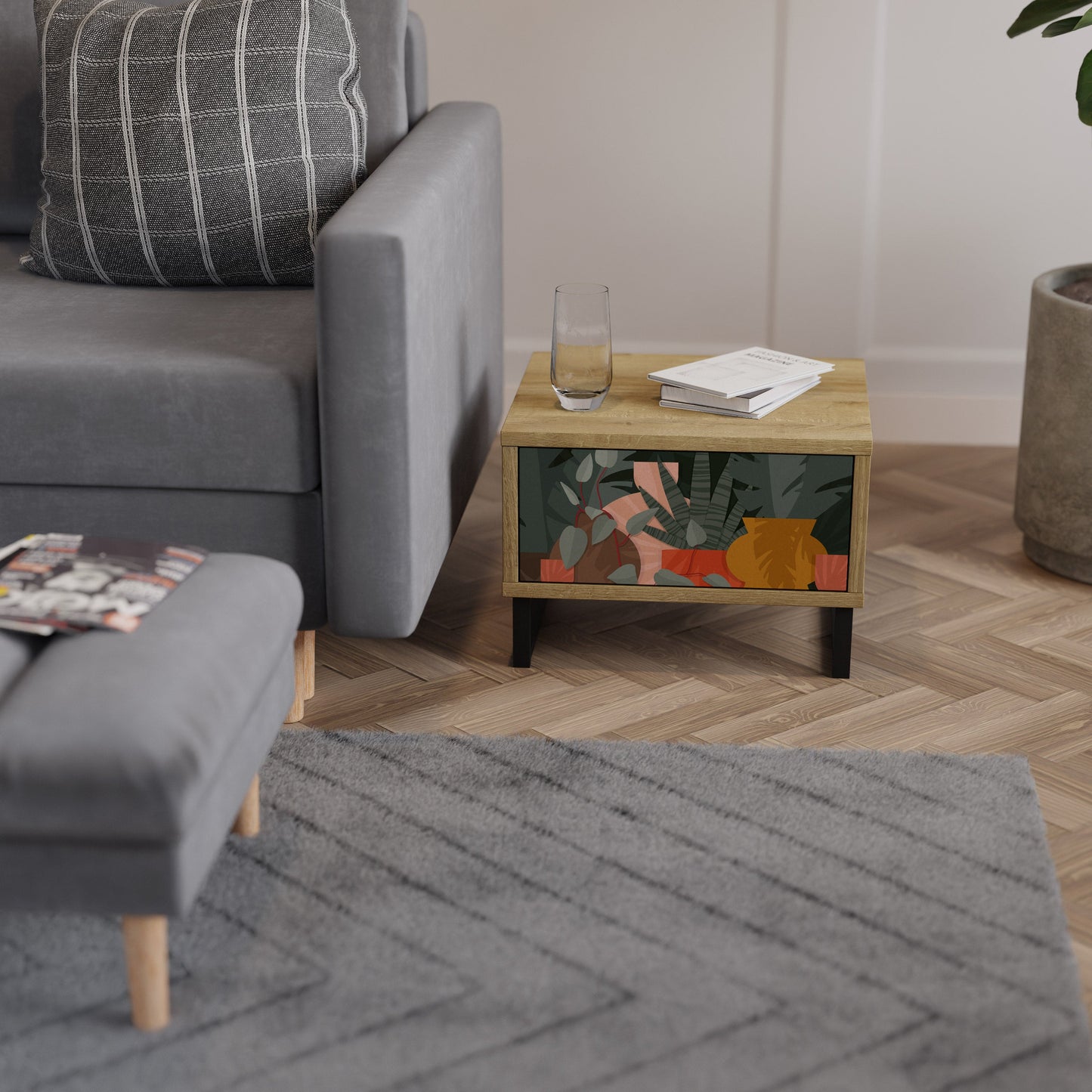 COMPOSIZIONE TROPICALE Comodino Effetto Rovere